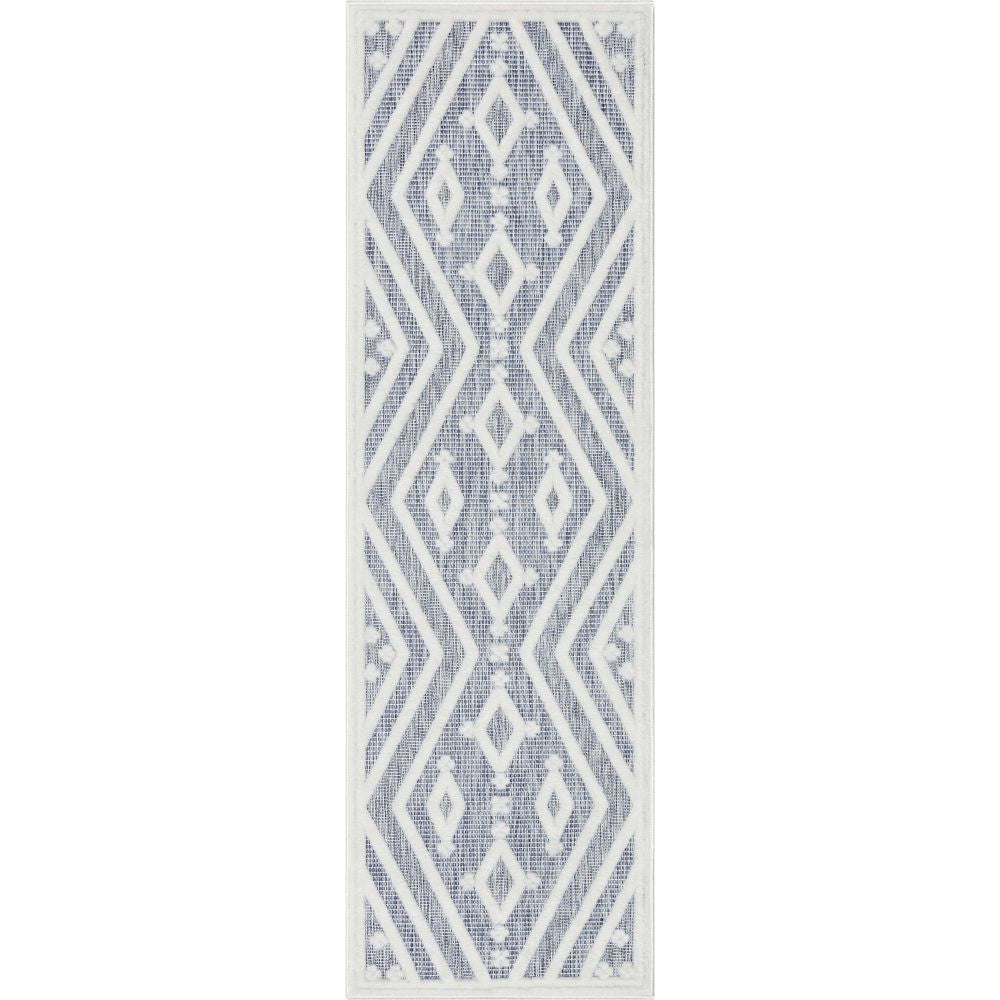 Blauer Hoch-Tief-Teppich mit Mali-Tribal-Diamantmuster f&uuml;r drinnen und drau&szlig;en