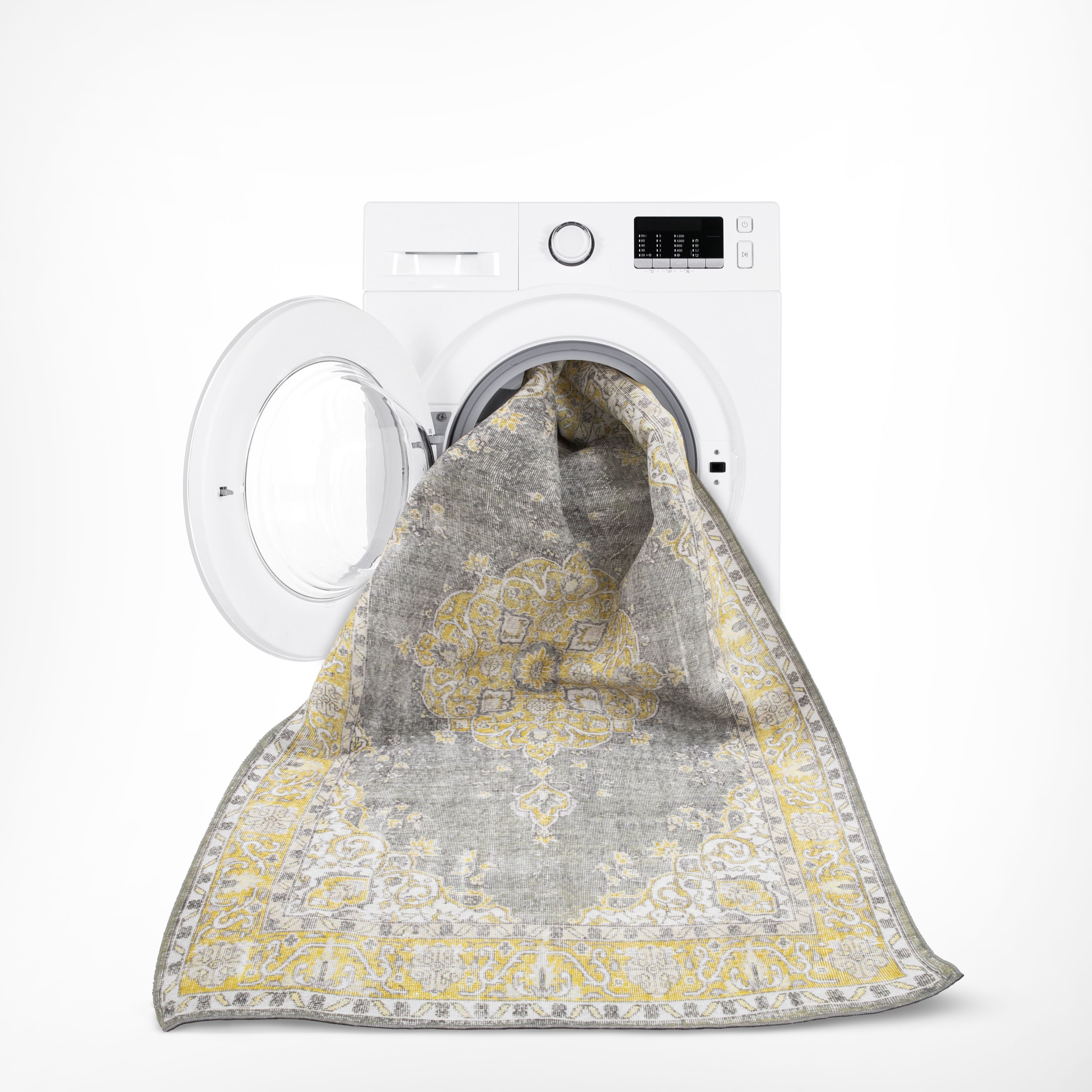 Tarifa Vintage Bohemian Medaillon Gelber, maschinenwaschbarer Teppich von Chill Rugs