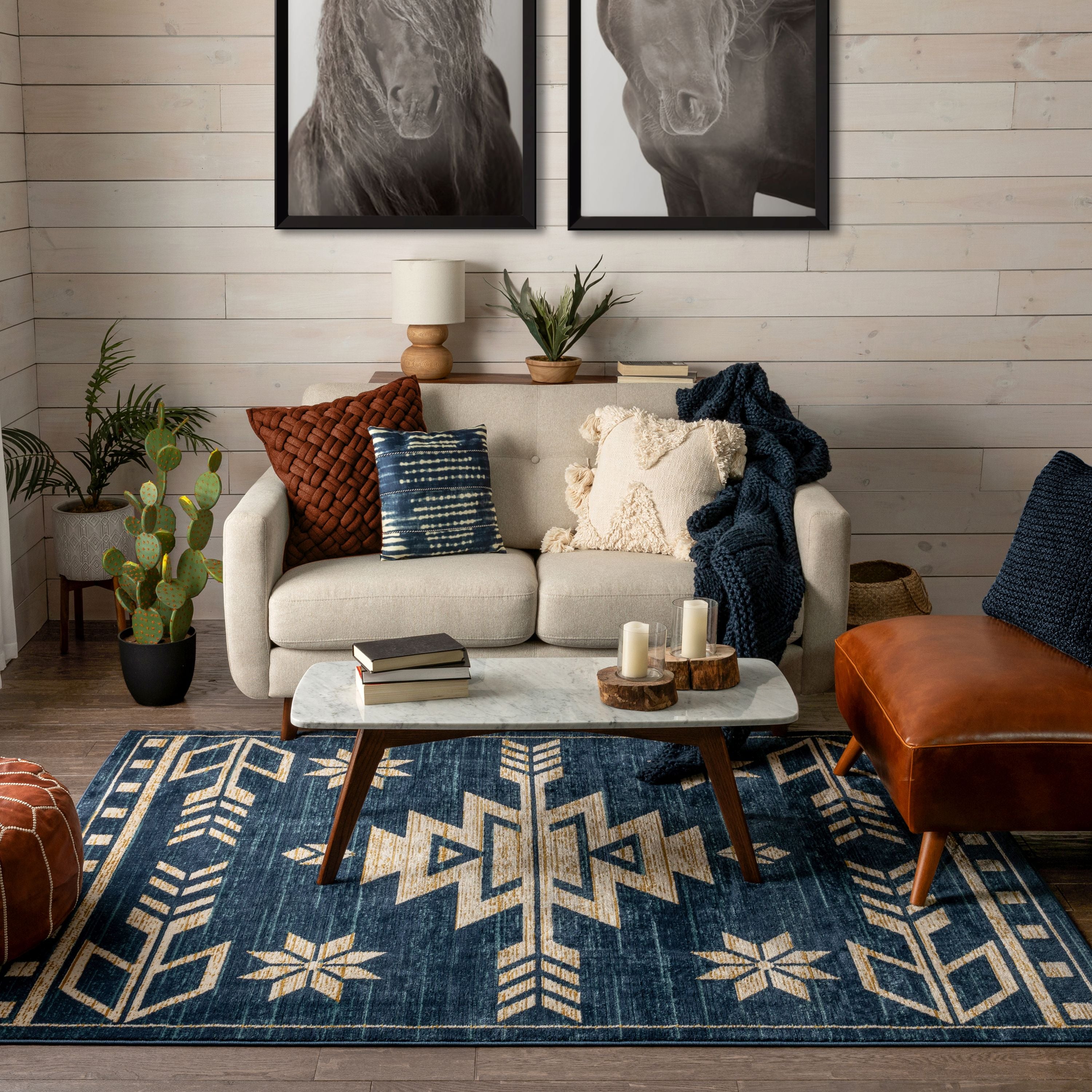 Canton Southwestern Tribal Bohemian Blauer Teppich