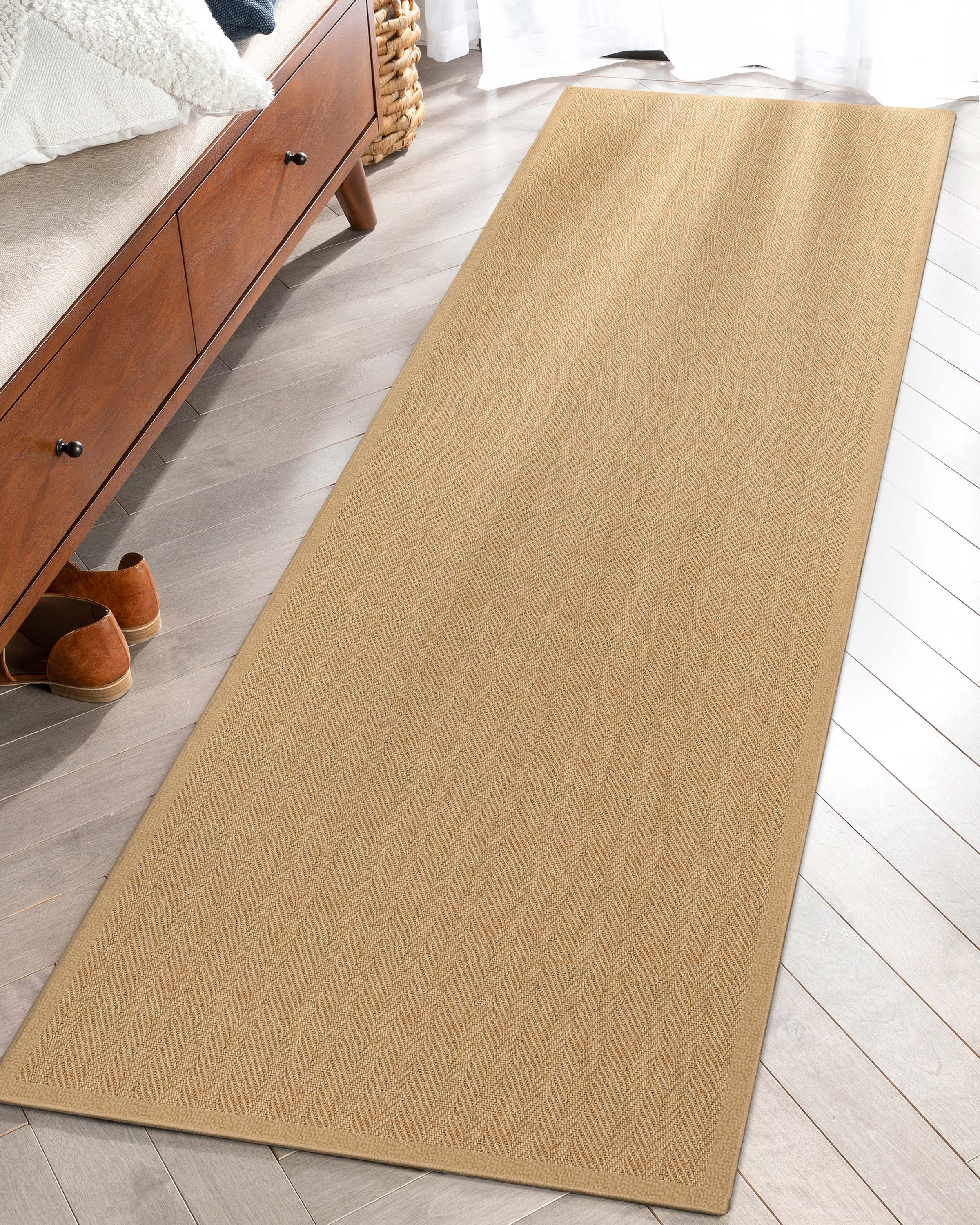 Well-Jute Boerboel Geometrischer Flachgewebe-Teppich mit Fischgr&auml;tenmuster in Beige