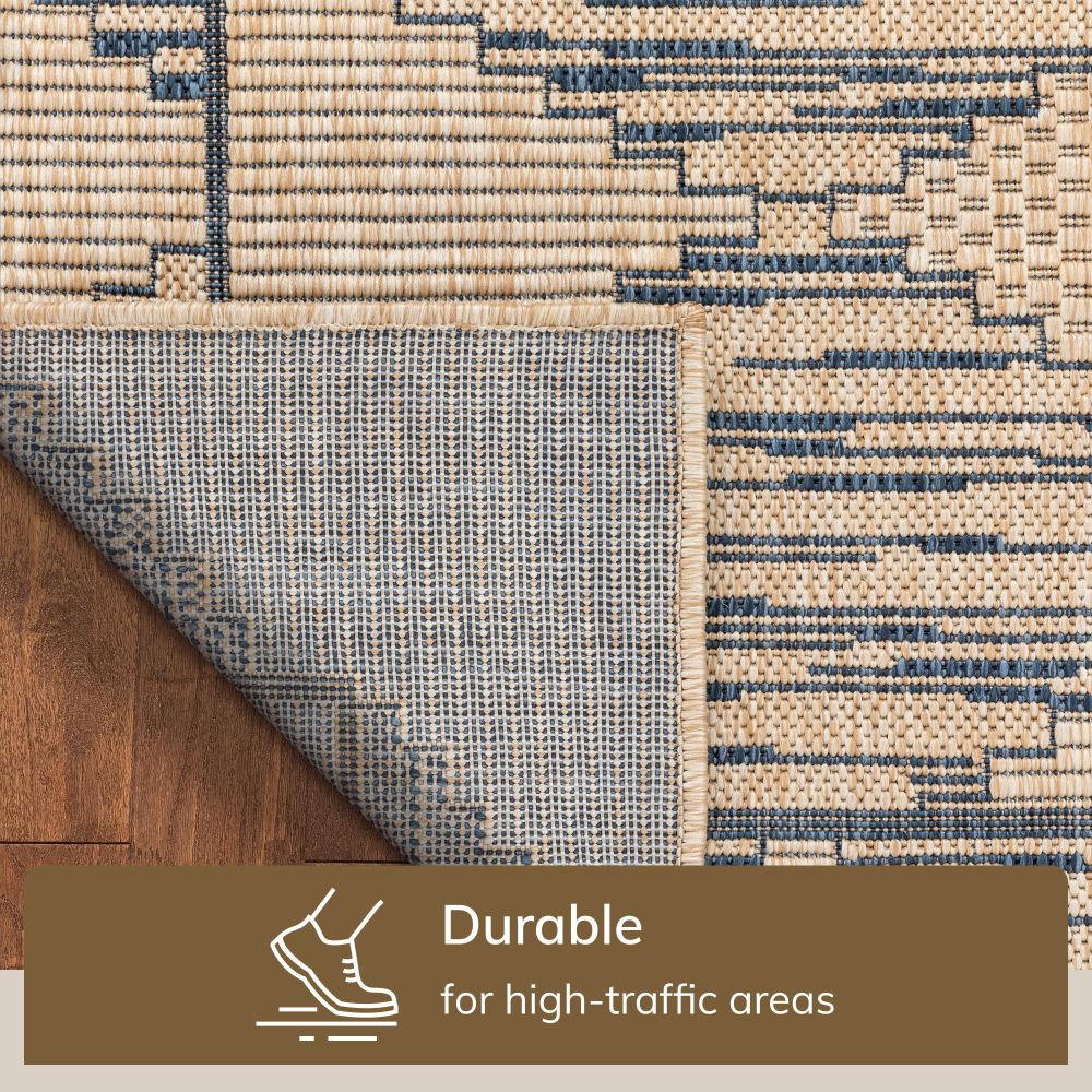 Vidar Trellis Diamond Pattern Indoor Outdoor Blau Beige Flachgewebe-Teppich