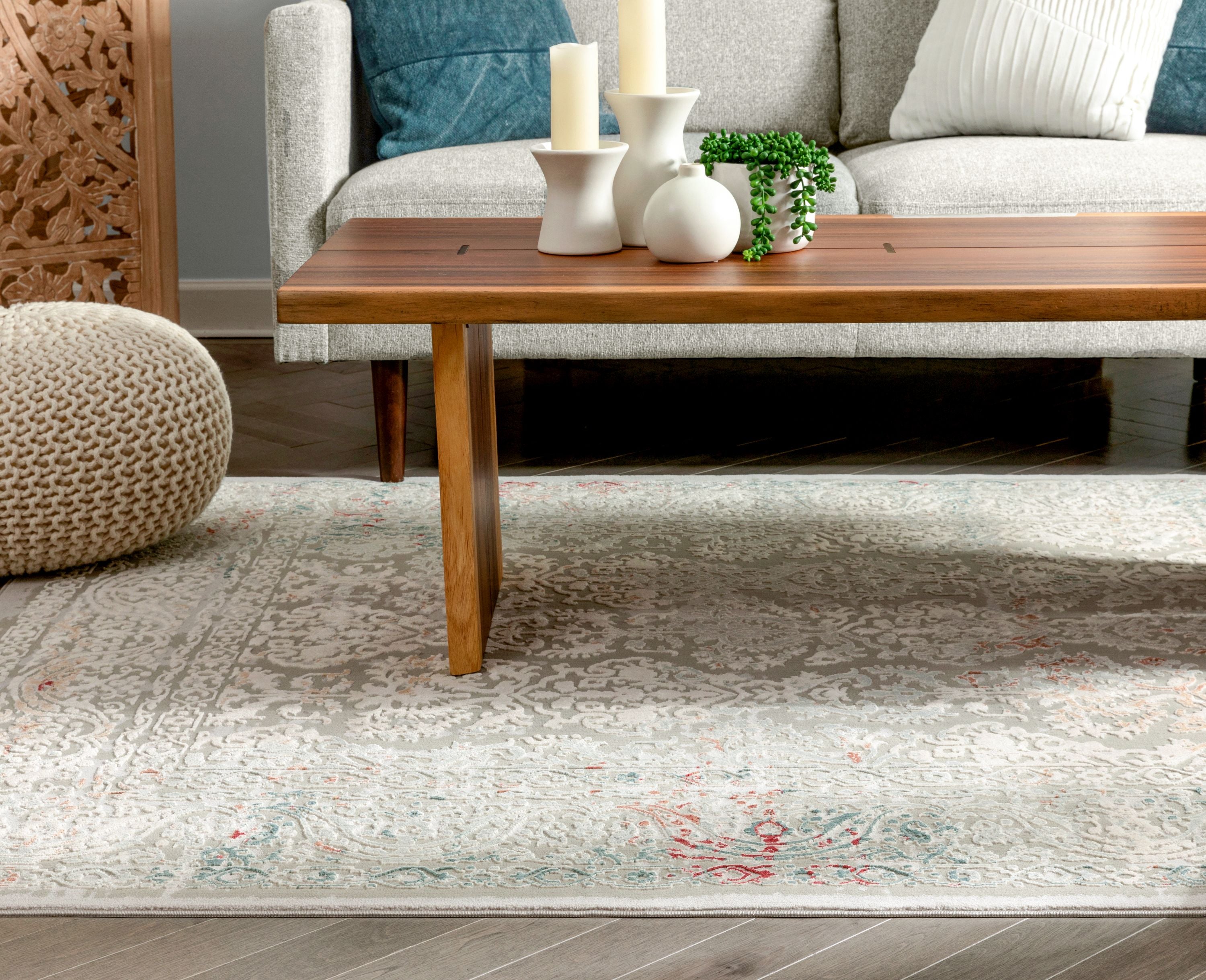 Grace Grey Vintage Perser-Orientalischer Hoch-Tief-Teppich