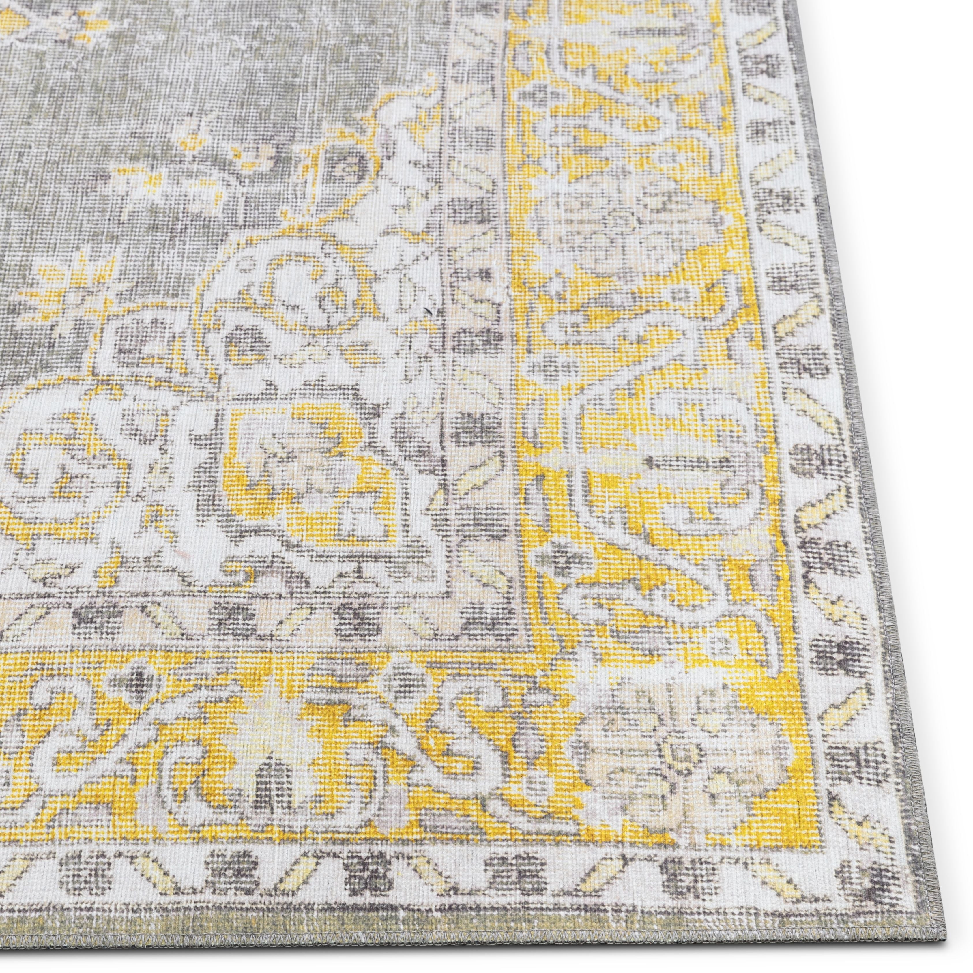 Tarifa Vintage Bohemian Medaillon Gelber, maschinenwaschbarer Teppich von Chill Rugs