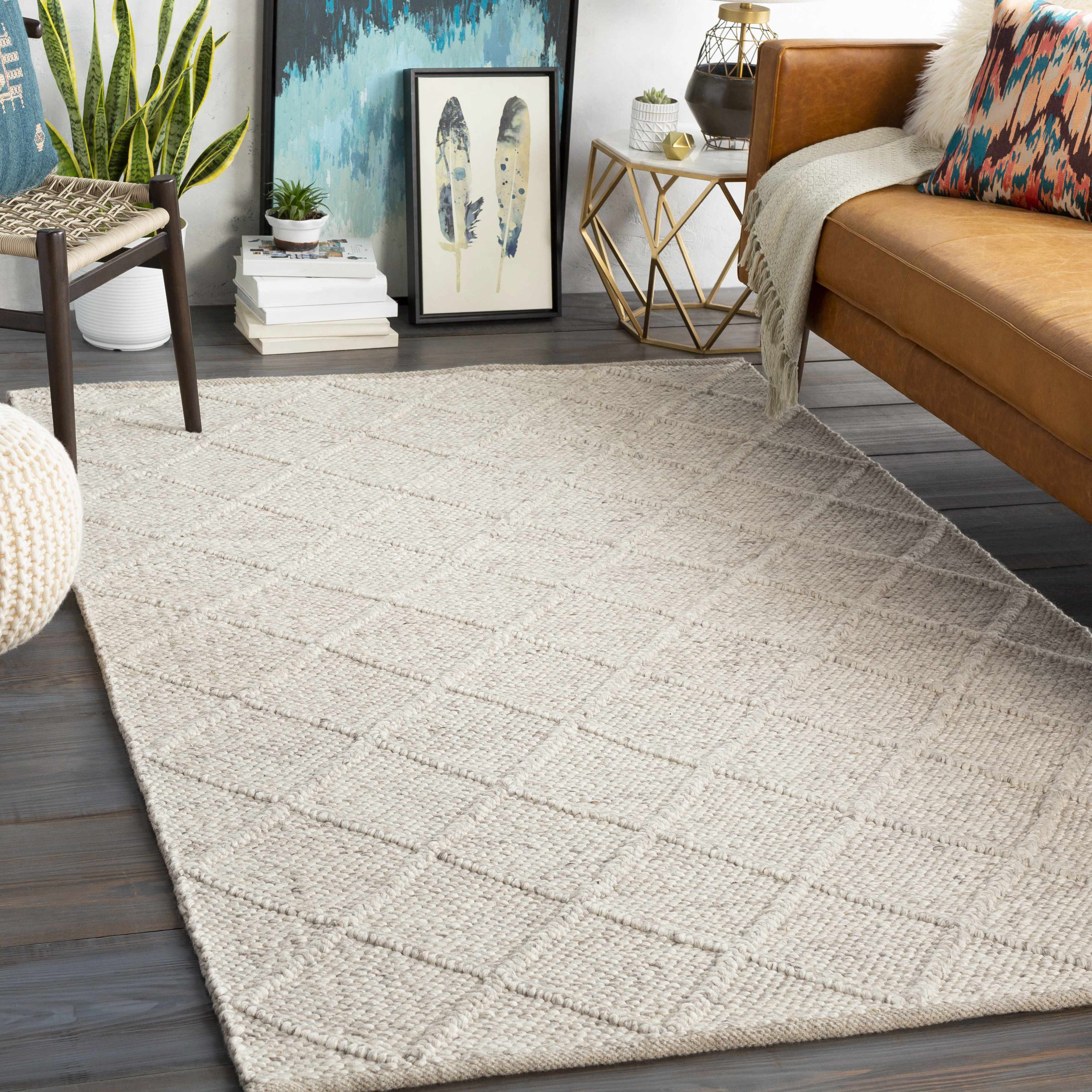 Syosset Beige Trellis-Teppich aus Wolle und Viskose