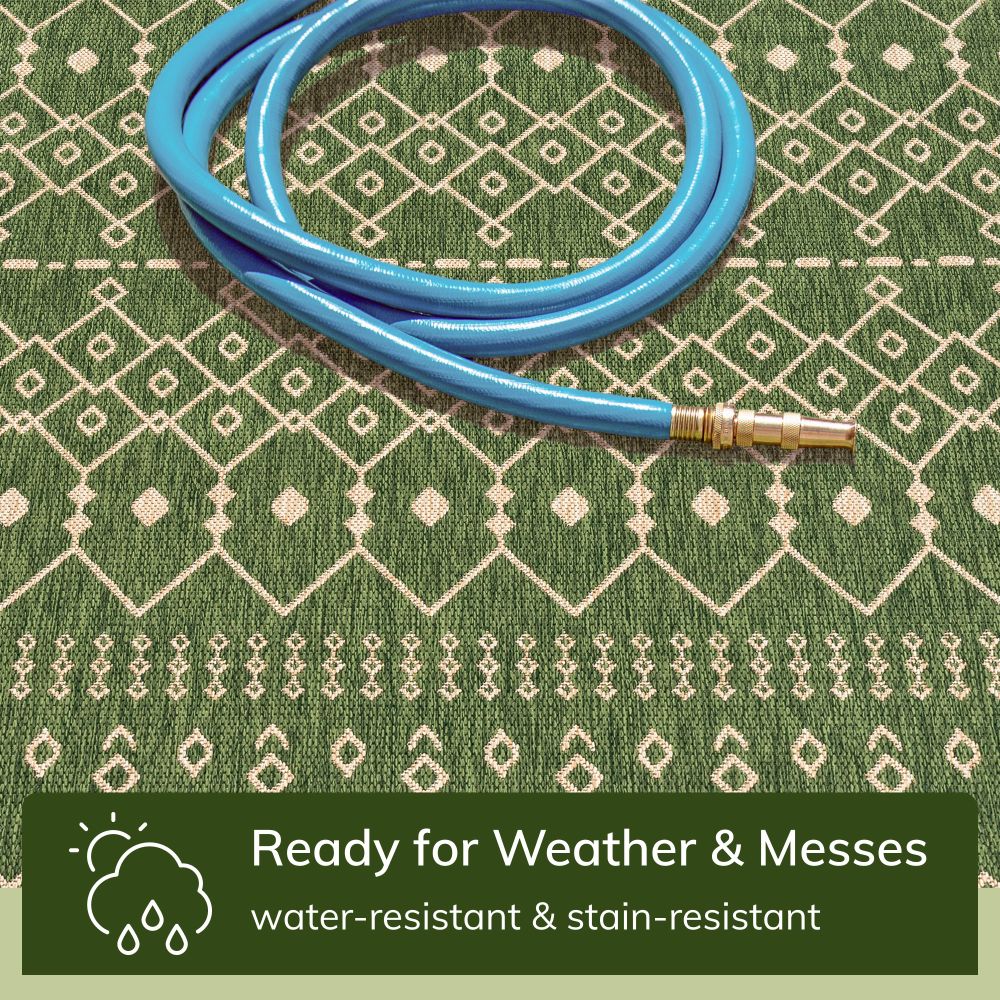 Nord Moroccan Tribal Indoor Outdoor Gr&uuml;ner Flachgewebe-Teppich