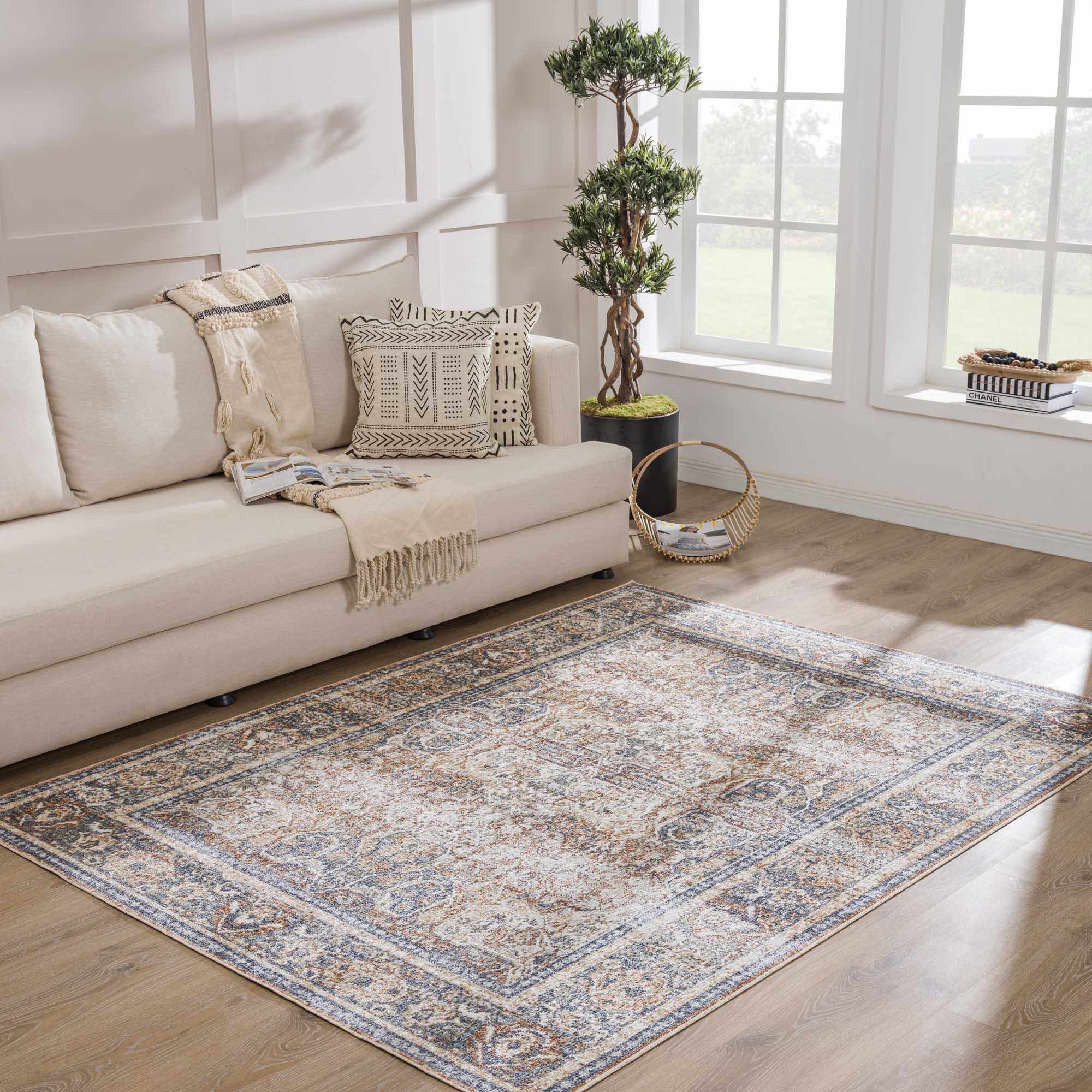 Waschbarer Teppich Arias in Beige und Blau