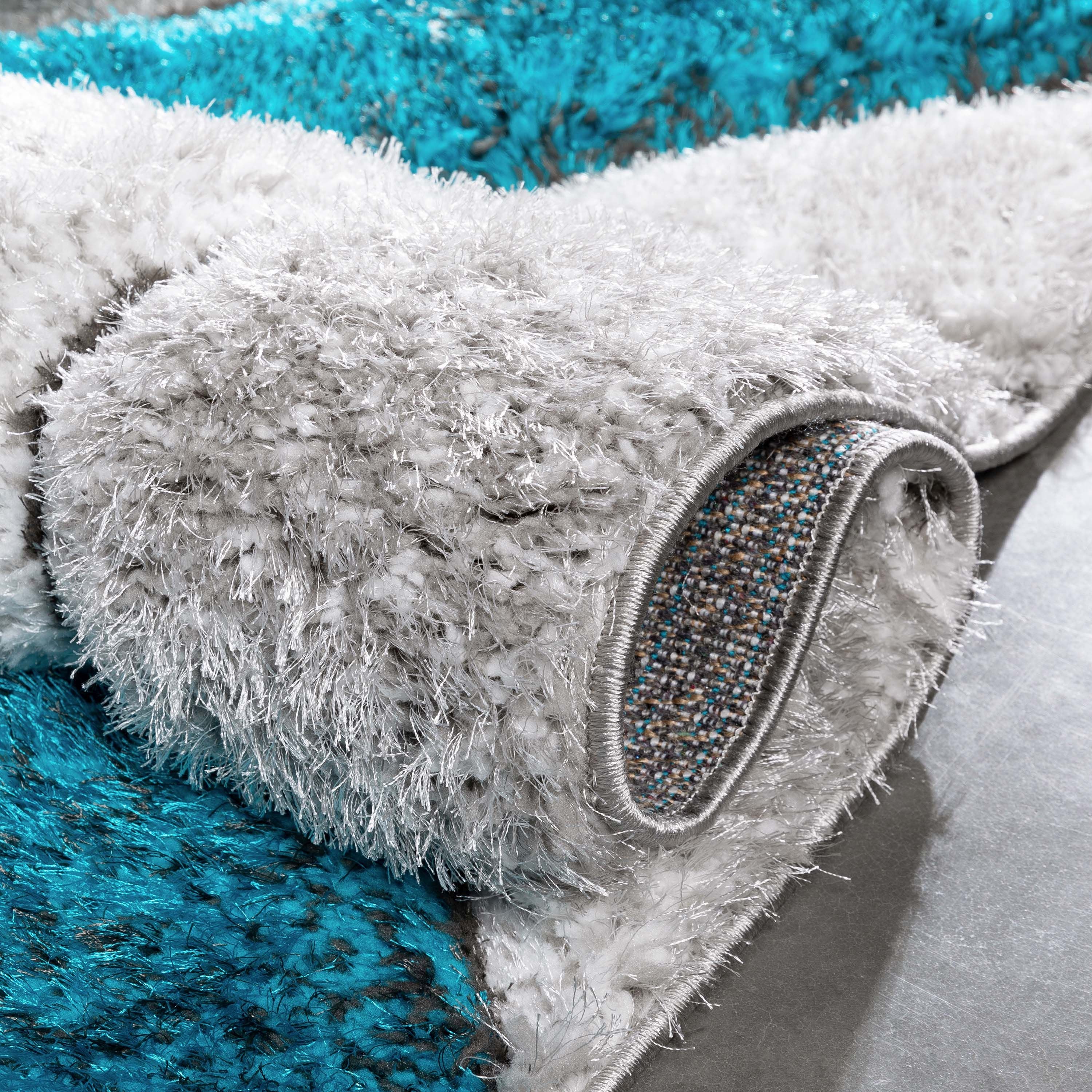Malibu Blauer moderner 3D-strukturierter Shag-Teppich