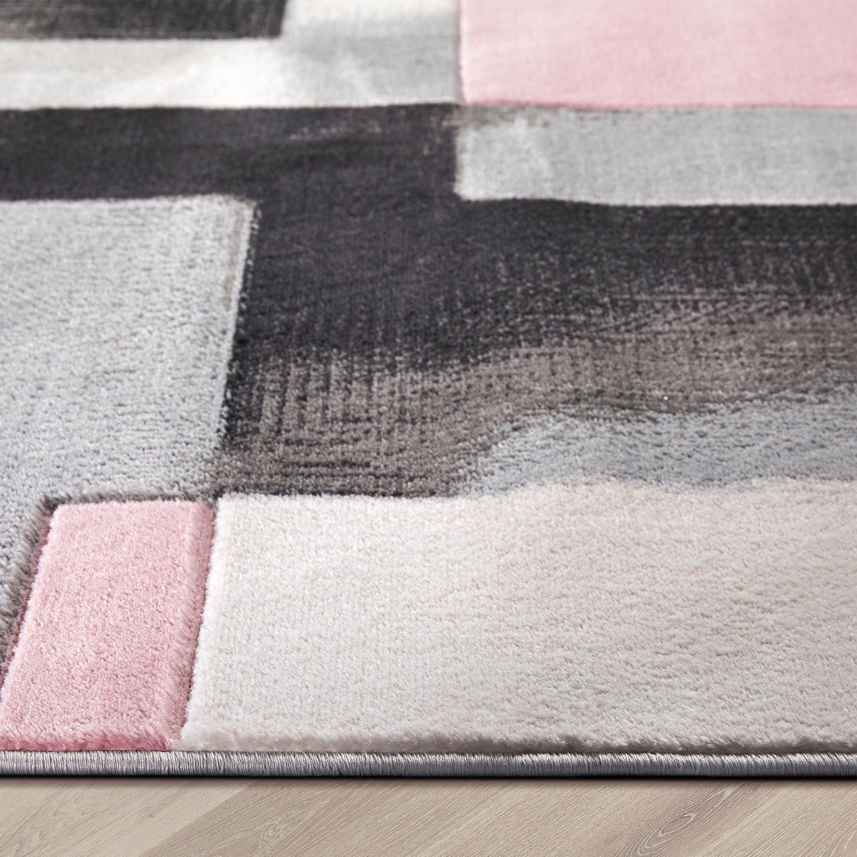 Louisa Blush Pink Moderner Teppich mit geometrischen Boxen und 3D-Struktur