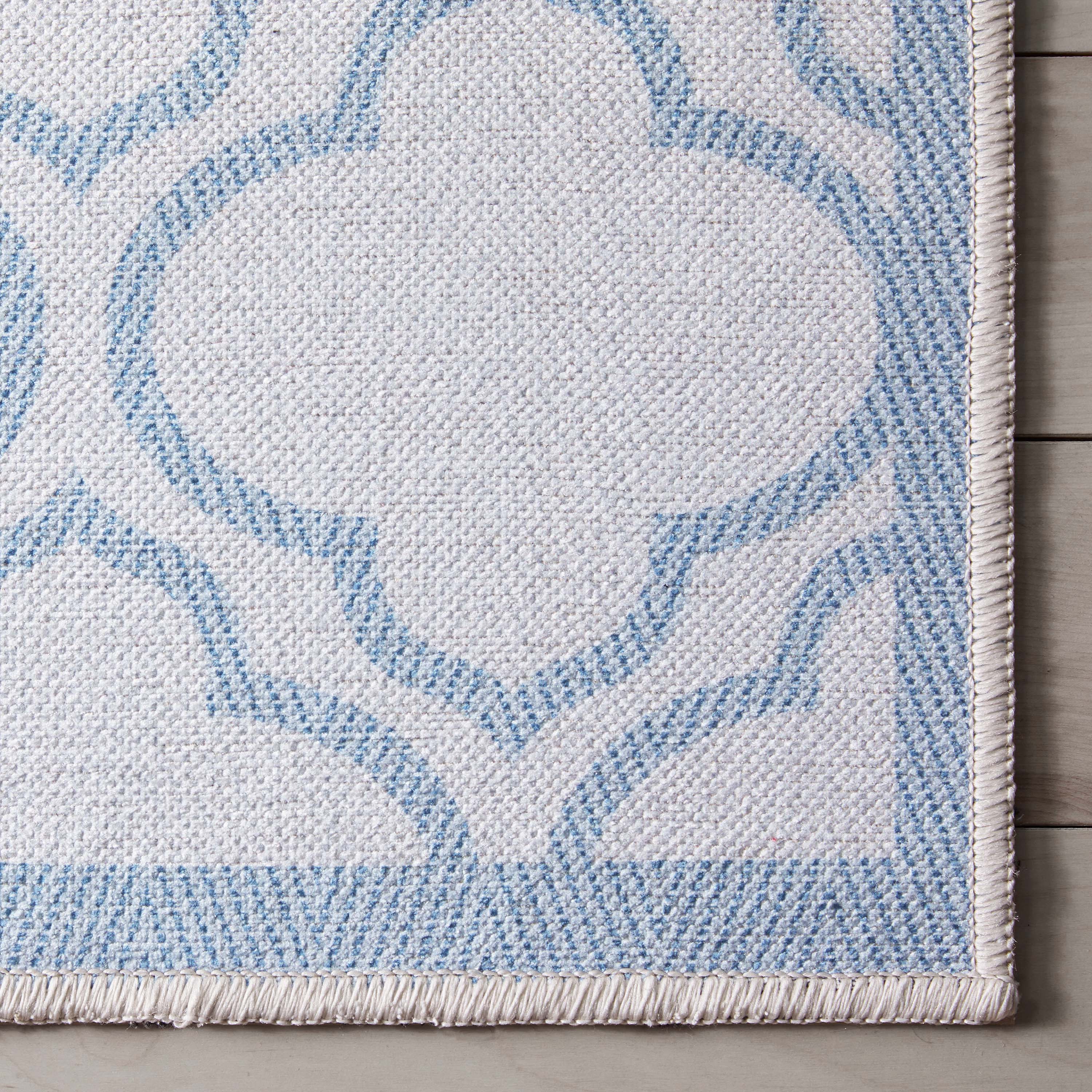 Lattice Marokkanischer Spalier-Teppich aus Elfenbein und Hellblau mit Flachgewebe