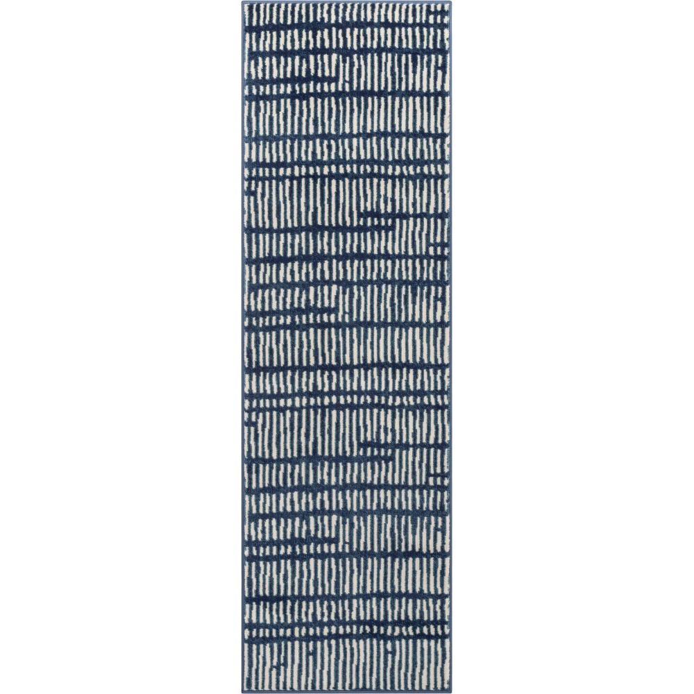 Wilder Tribal-Teppich mit geometrischen Streifen in Blau im Used-Look