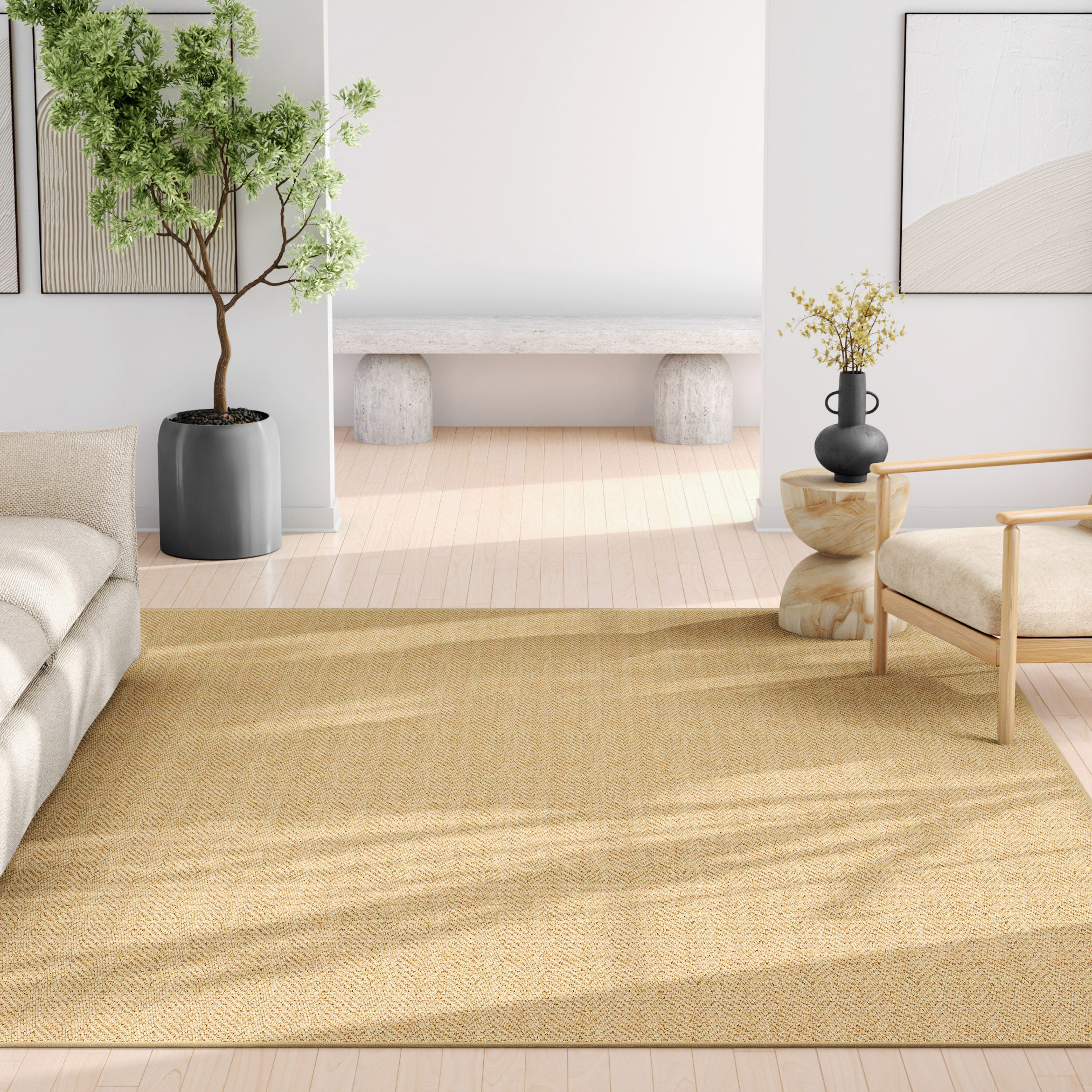 Well-Jute Boerboel Geometrischer Flachgewebe-Teppich mit Fischgr&auml;tenmuster in Beige
