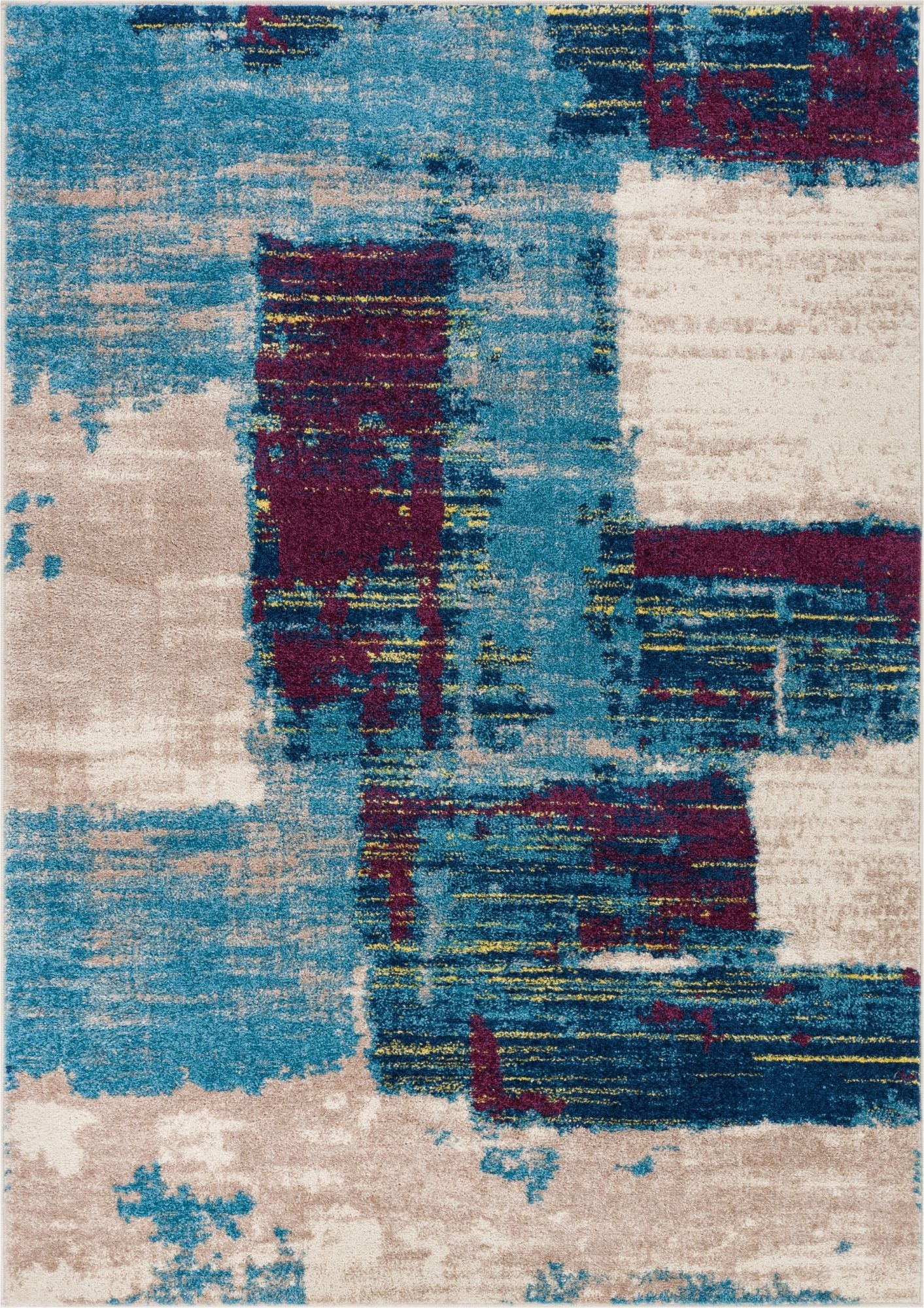 Blauer Central Park-Teppich mit abstrakten Pinselstrichen, 3'11" x 5'3"