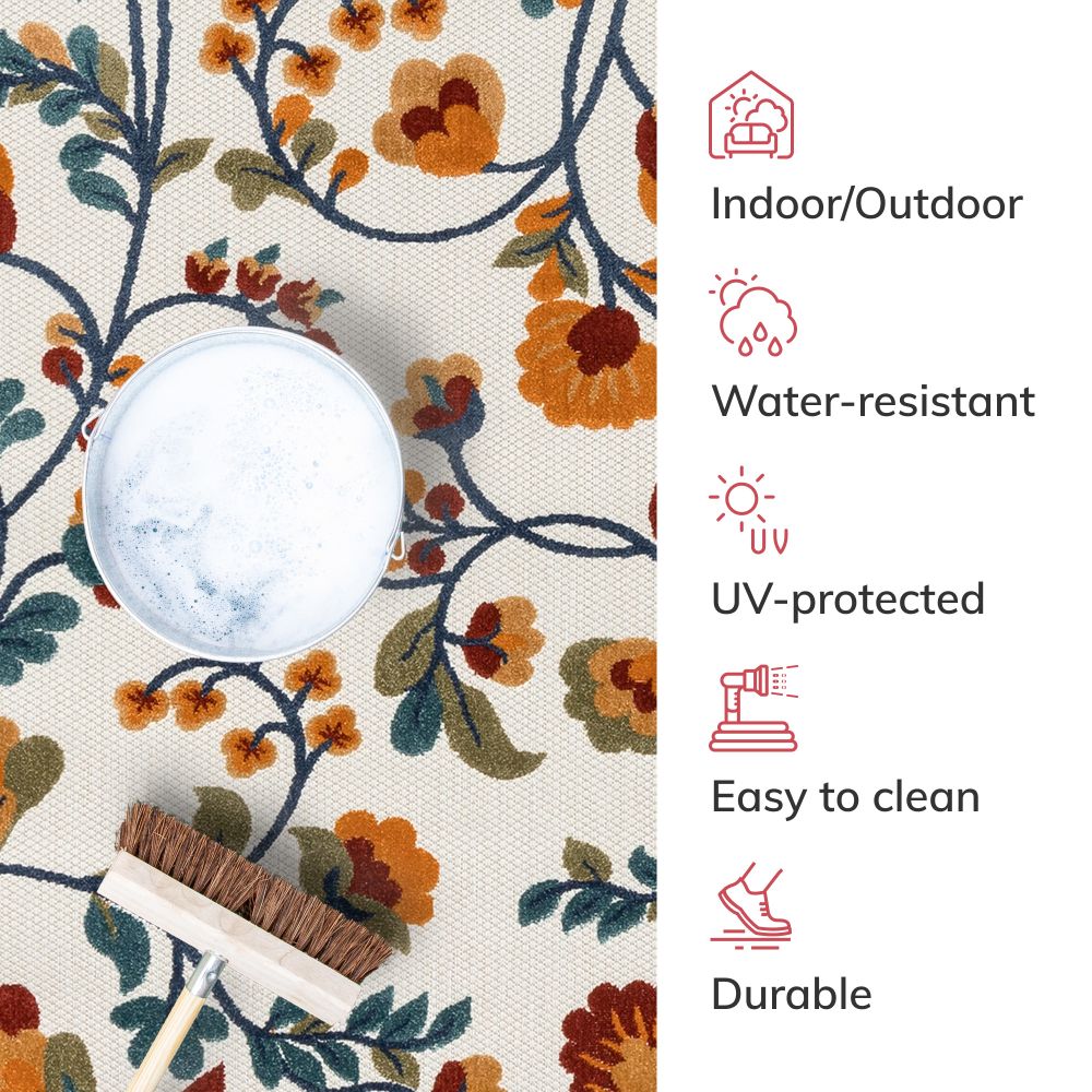 Neveh Beige Moderner Blumenteppich f&uuml;r drinnen und drau&szlig;en