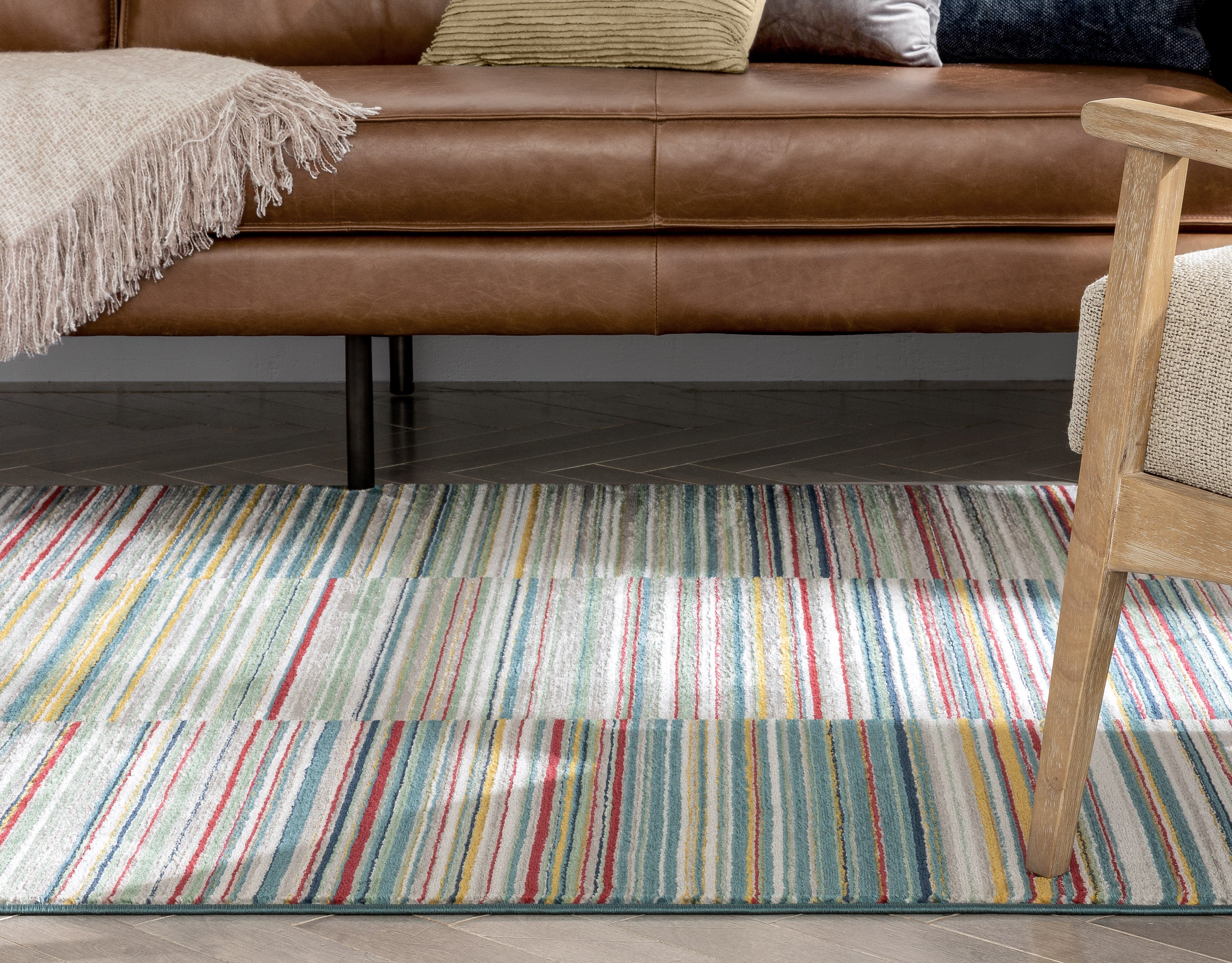 Nampa Tribal Stripes Geometrisches Muster Gr&uuml;n Blau Distressed Teppich