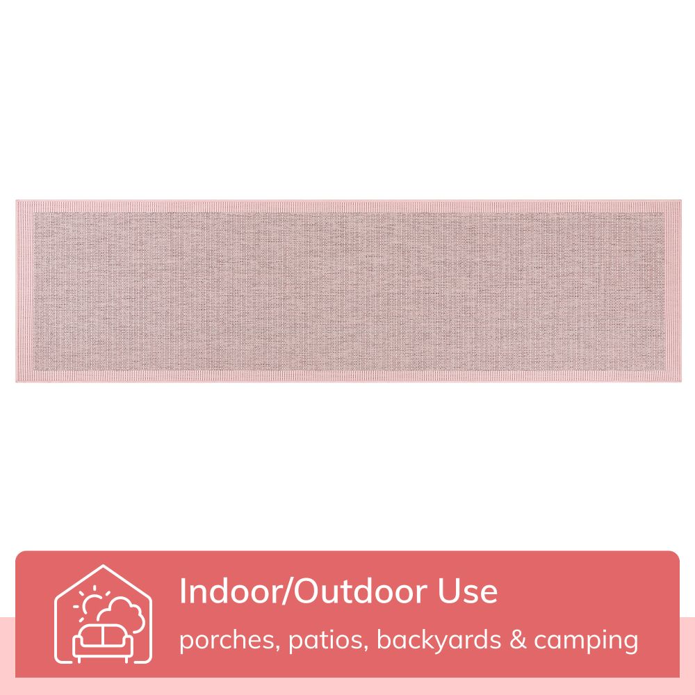Odin Flachgewebe-Teppich mit fester und gestreifter Bord&uuml;re f&uuml;r den Innen- und Au&szlig;enbereich in Blush