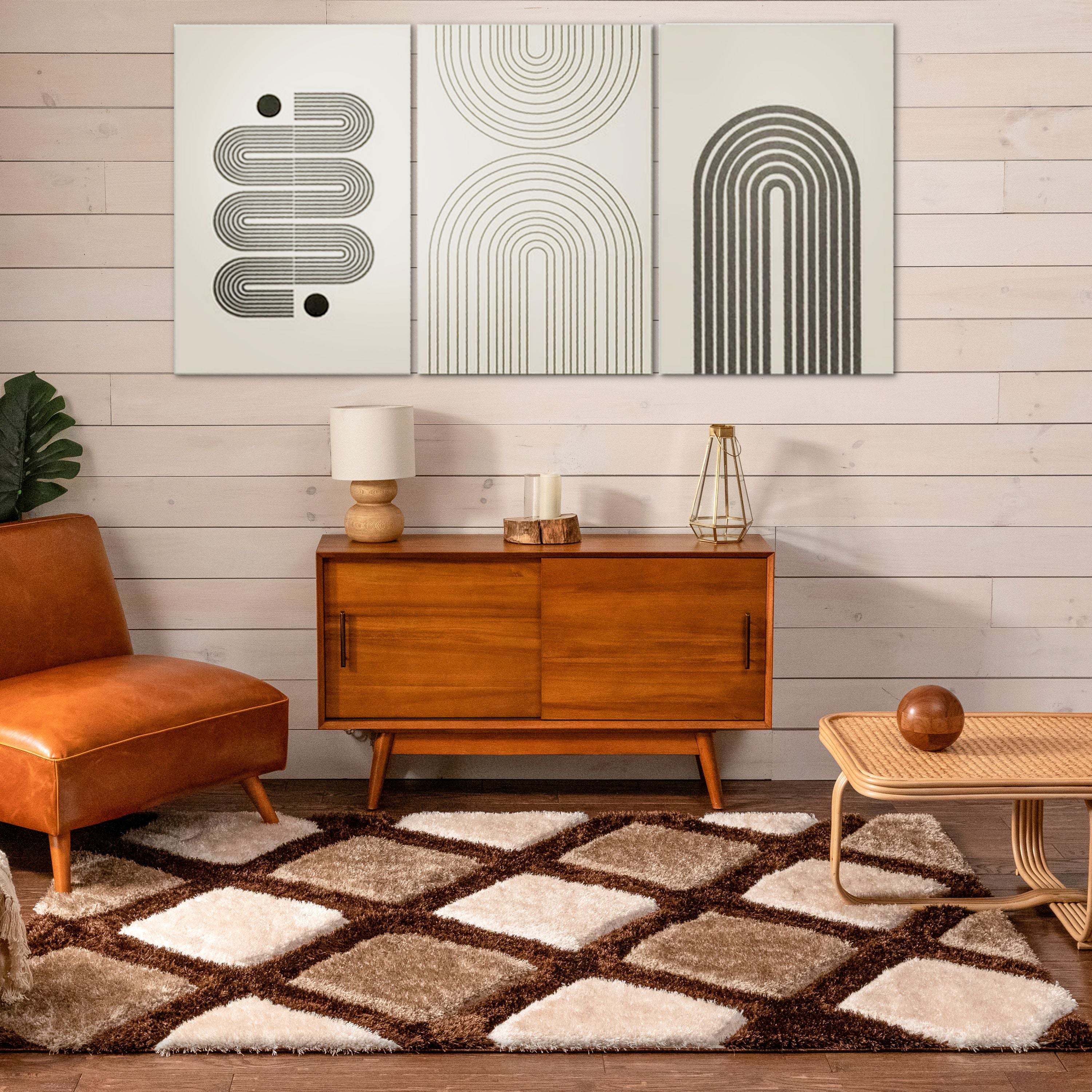 Posh Brown Moderner geometrischer 3D-strukturierter Shag-Teppich von Chill Rugs