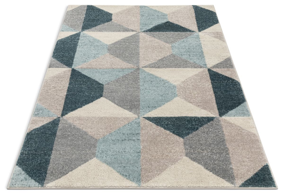 Zeke Blue Mid-Century Modern Geometrischer Teppich