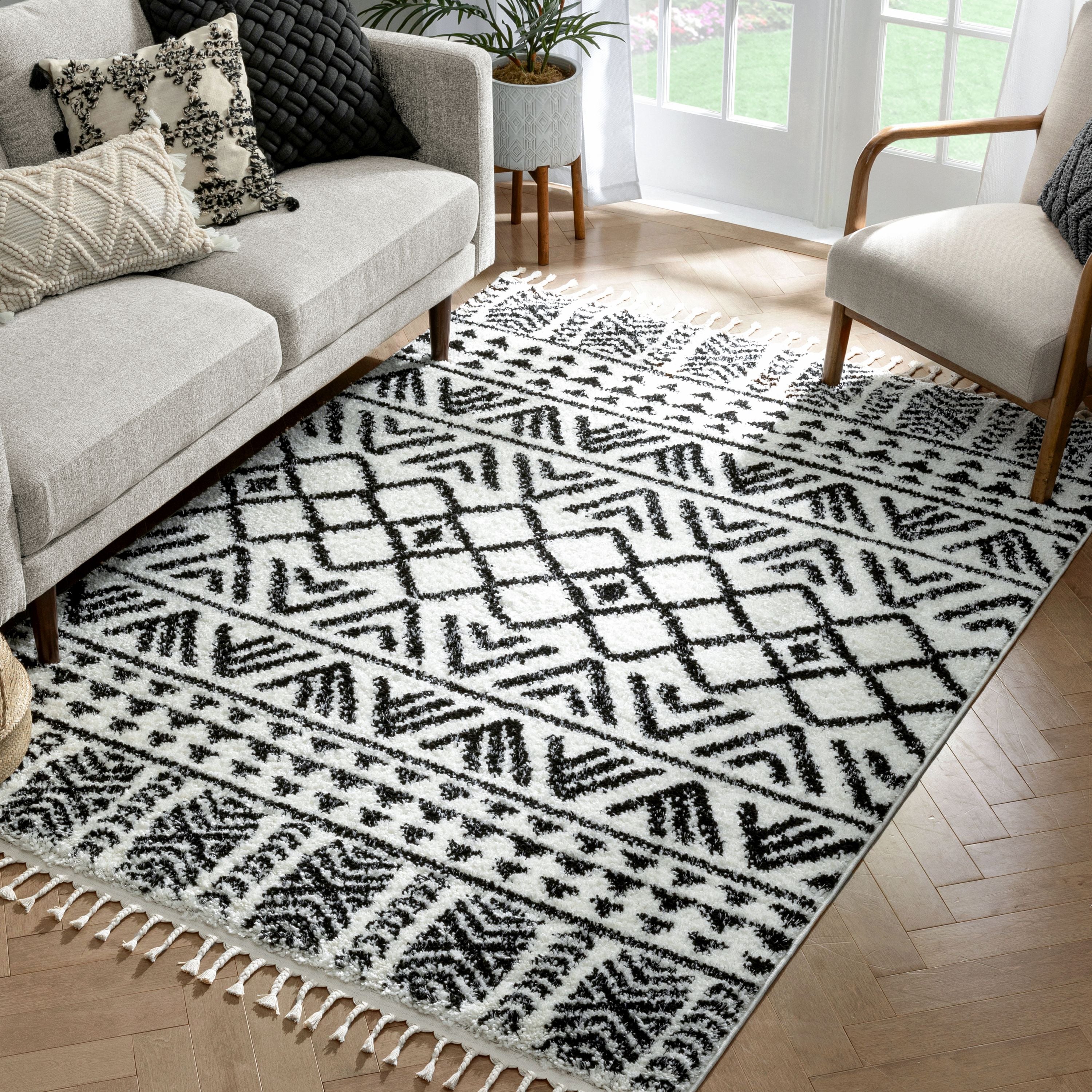 Tayanna Tribal marokkanischer Shag-Teppich aus Elfenbein