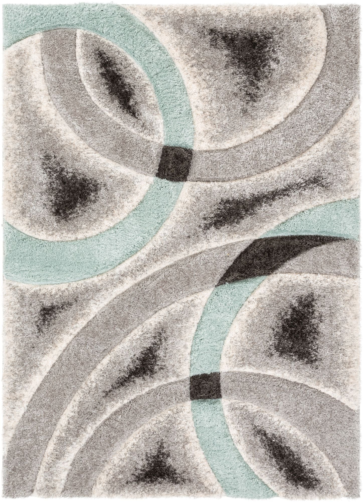 Oahu Blue Moderner geometrischer 3D-strukturierter Shag-Teppich