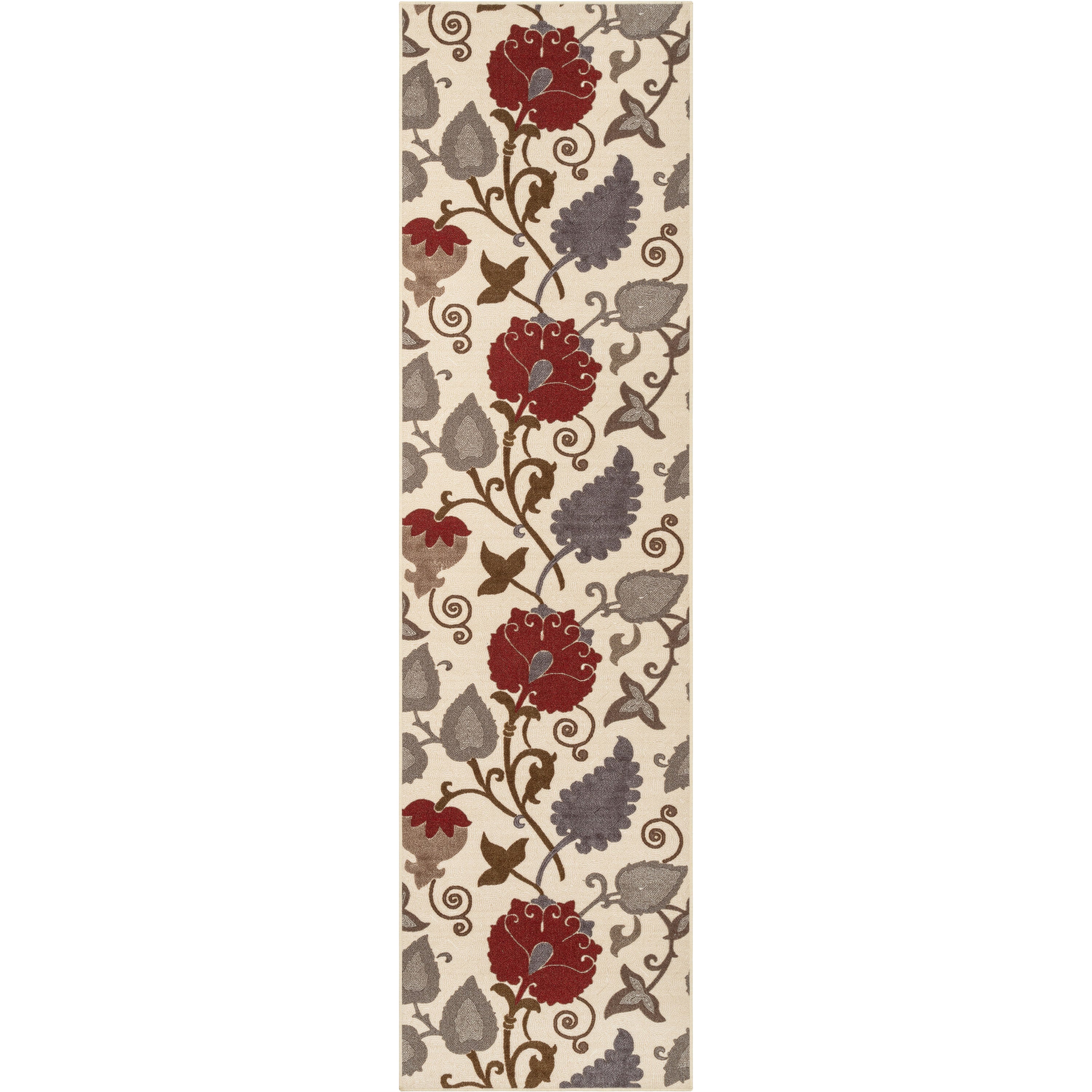 Lucy Transitional Botanical Floral Elfenbeinroter, rutschfester, maschinenwaschbarer Teppich mit niedrigem Flor f&uuml;r drinnen und drau&szlig;en