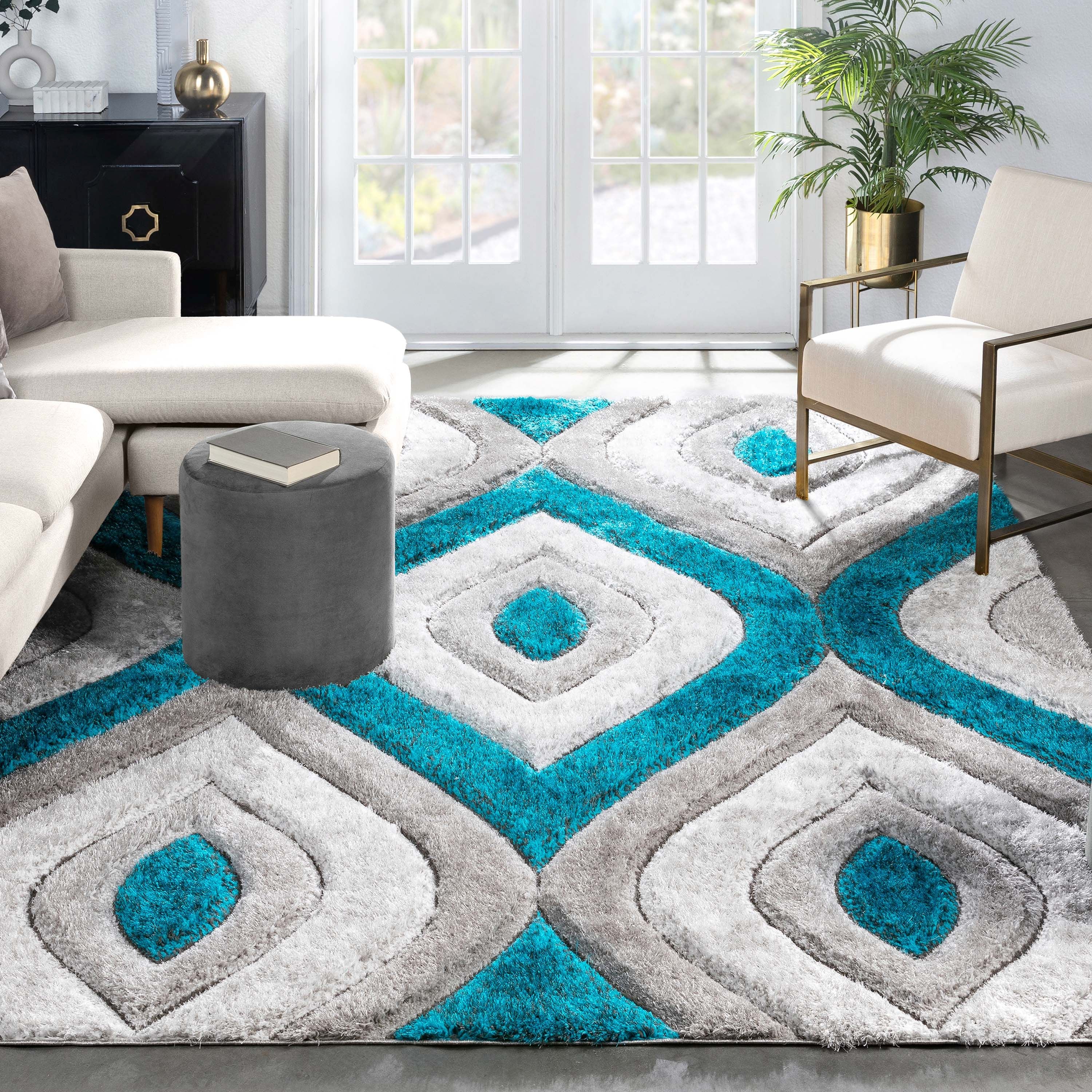 Malibu Blauer moderner 3D-strukturierter Shag-Teppich