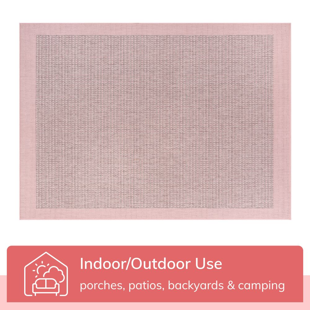 Odin Flachgewebe-Teppich mit fester und gestreifter Bord&uuml;re f&uuml;r den Innen- und Au&szlig;enbereich in Blush