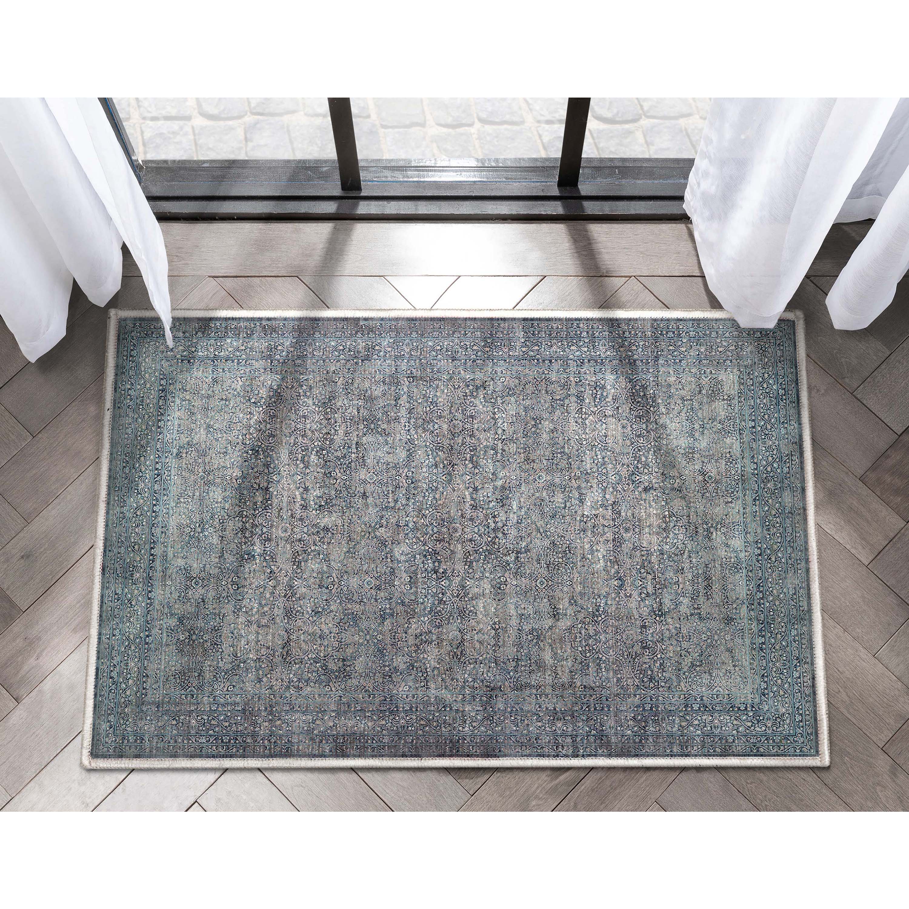 Juliette Vintage persischer orientalischer Flachgewebe-Teppich in Blau