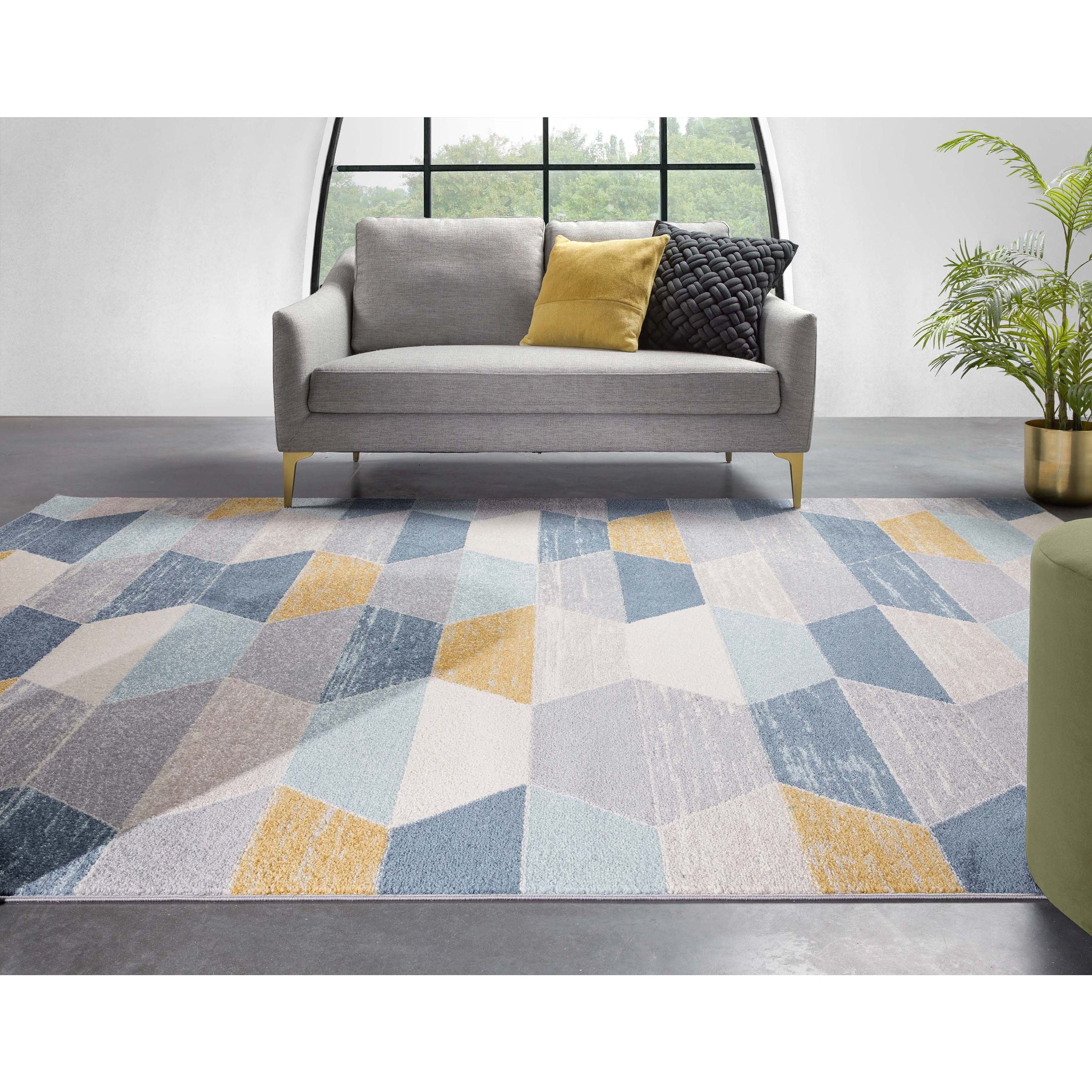 Moderner geometrischer Maddox-Teppich in Blau