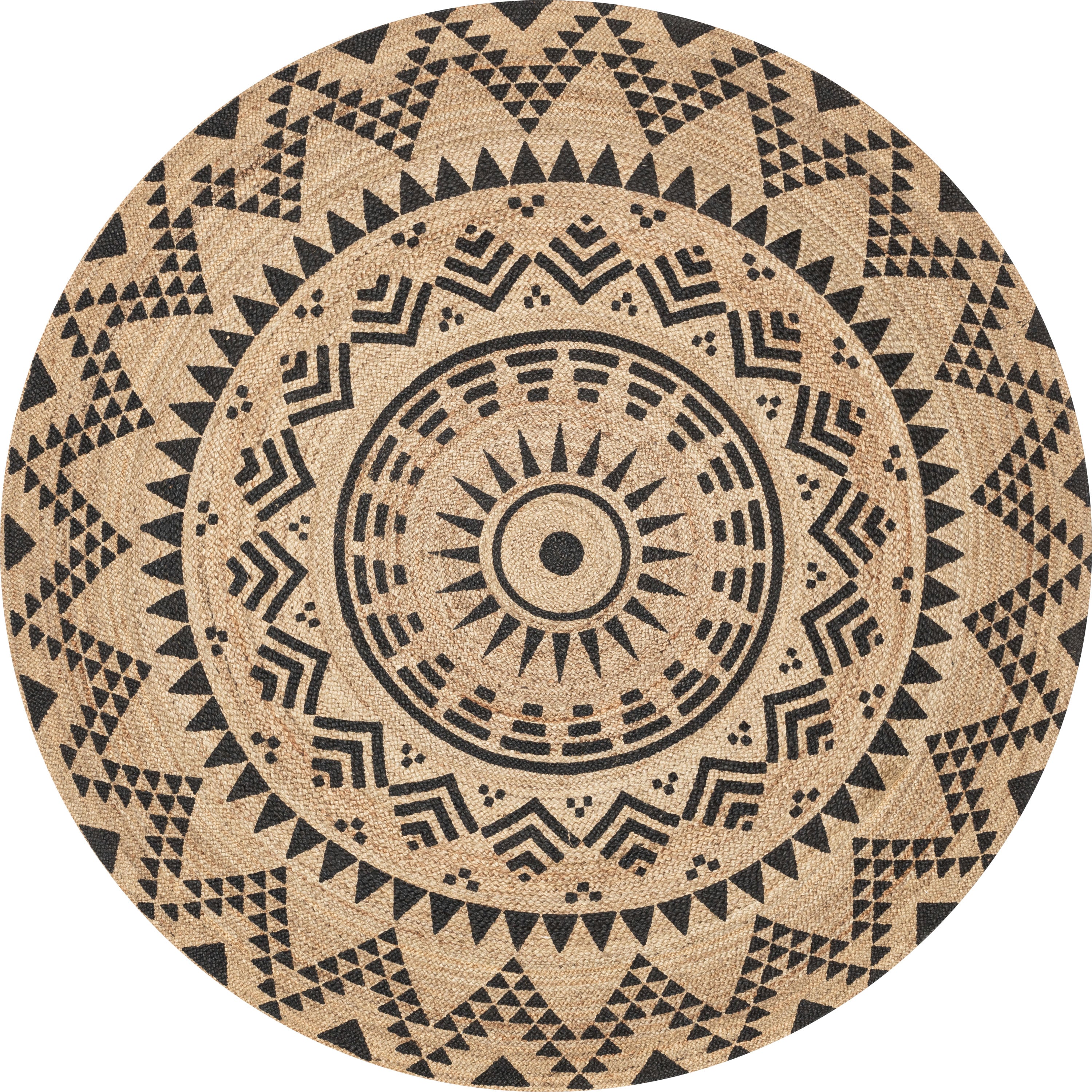 Kiera Bohemian Tribal handgeflochtener Jute-Teppich in Naturschwarz