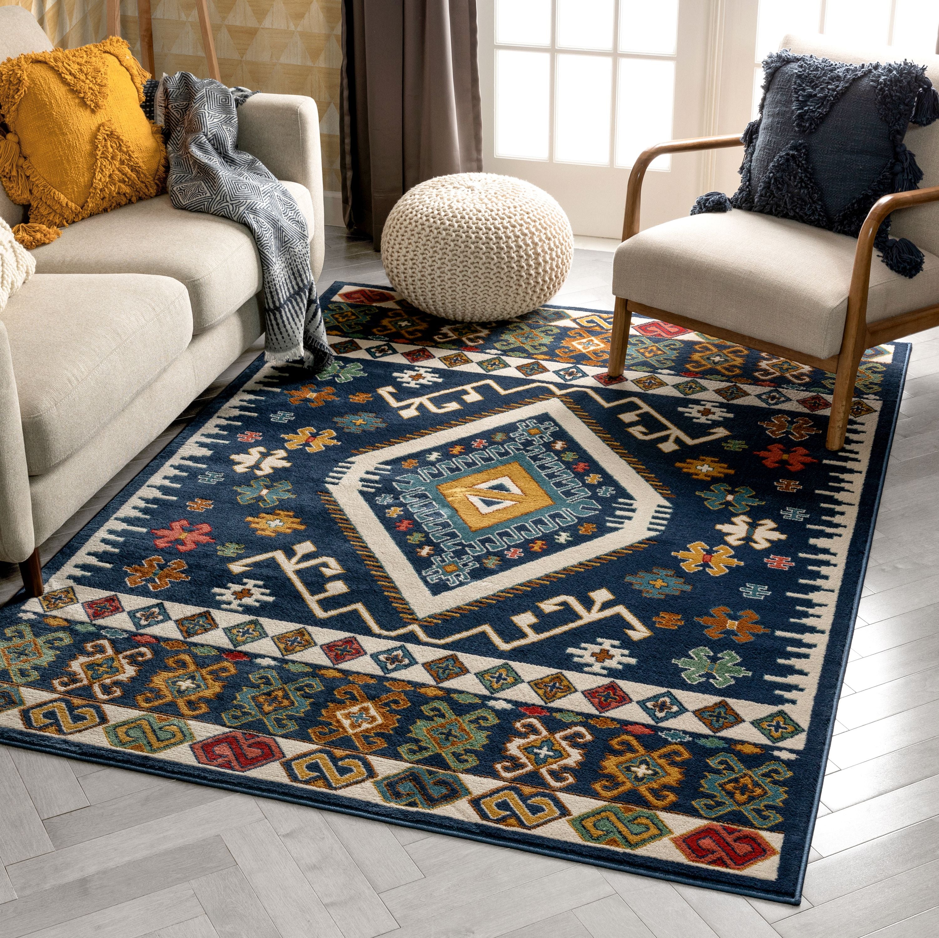 Ravia Southwestern Tribal Azteken-Teppich in b&ouml;hmischem Blau