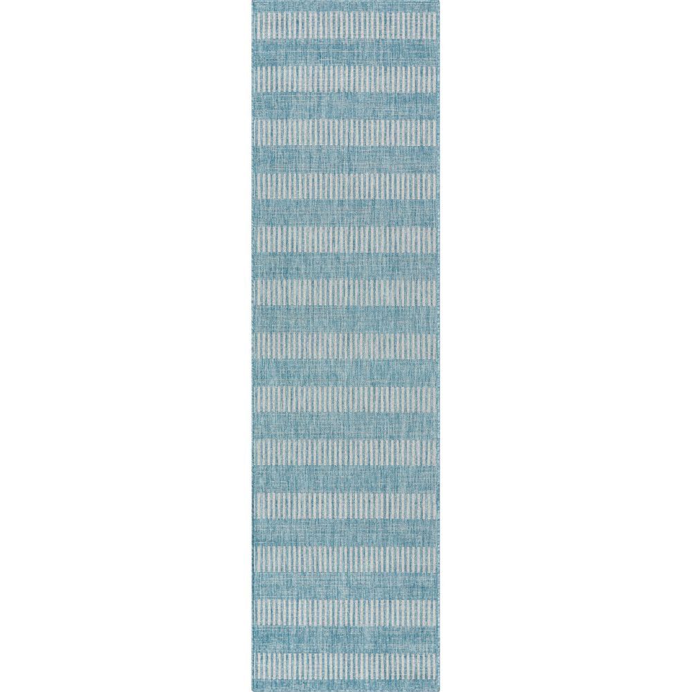 Stria Modern Stripes Flachgewebe-Teppich f&uuml;r den Innen- und Au&szlig;enbereich in Blau
