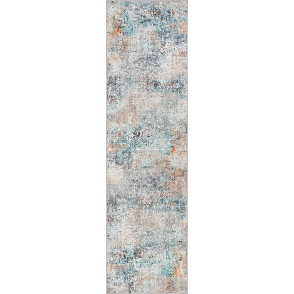 Amesti Maschinenwaschbarer zeitgen&ouml;ssischer, abstrakter, hellblauer Flachgewebe-Teppich im Used-Look