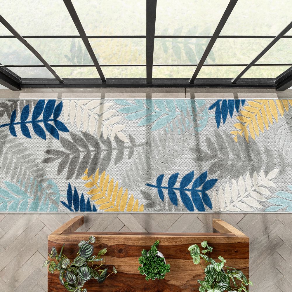 Mariah Grey Tropical Indoor Outdoor Teppich