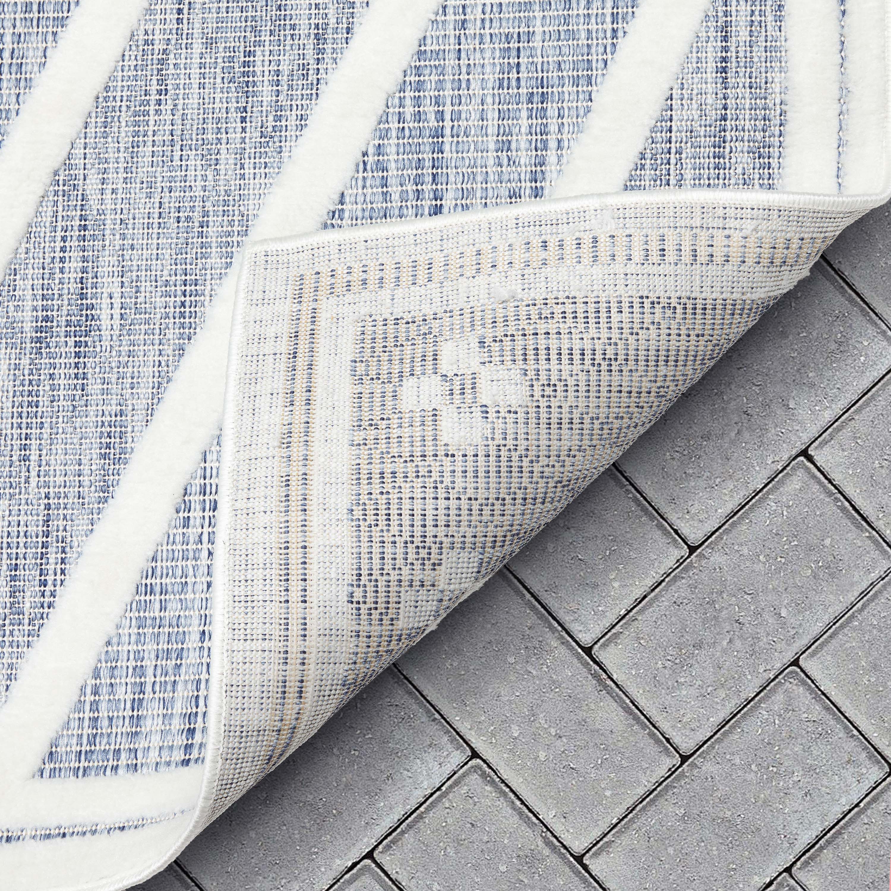 Blauer Hoch-Tief-Teppich mit Mali-Tribal-Diamantmuster f&uuml;r drinnen und drau&szlig;en
