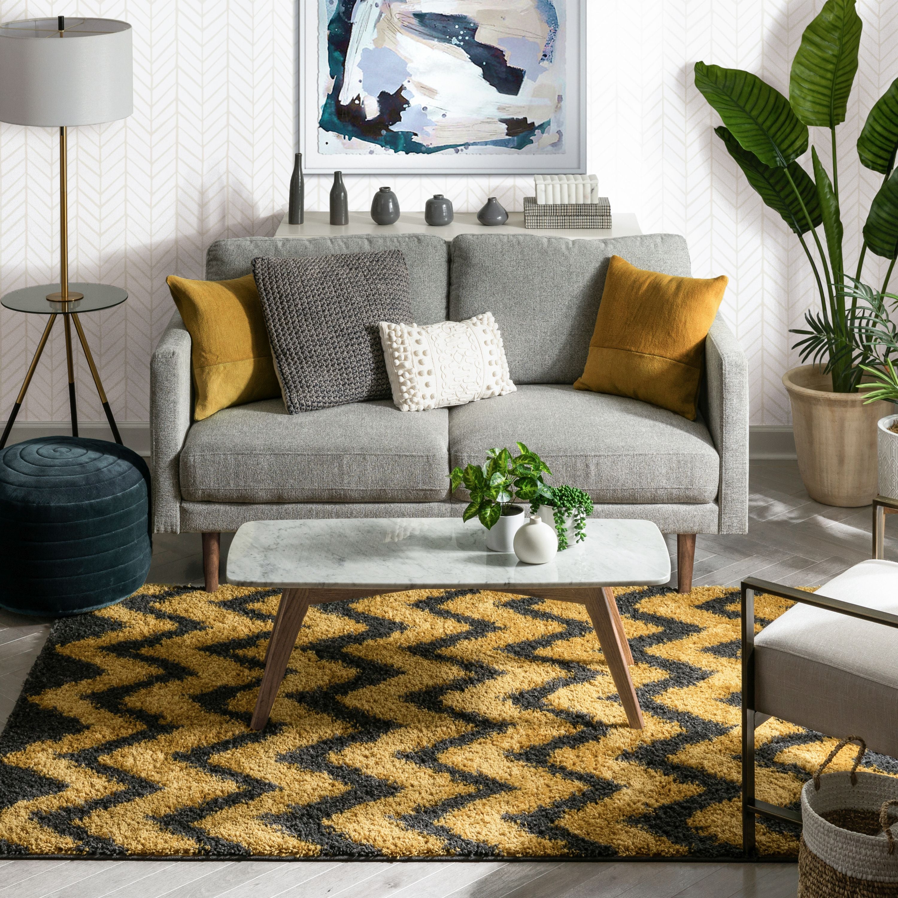 Moderner Teppich &bdquo;Passion Chevron Gold Grey&ldquo;.