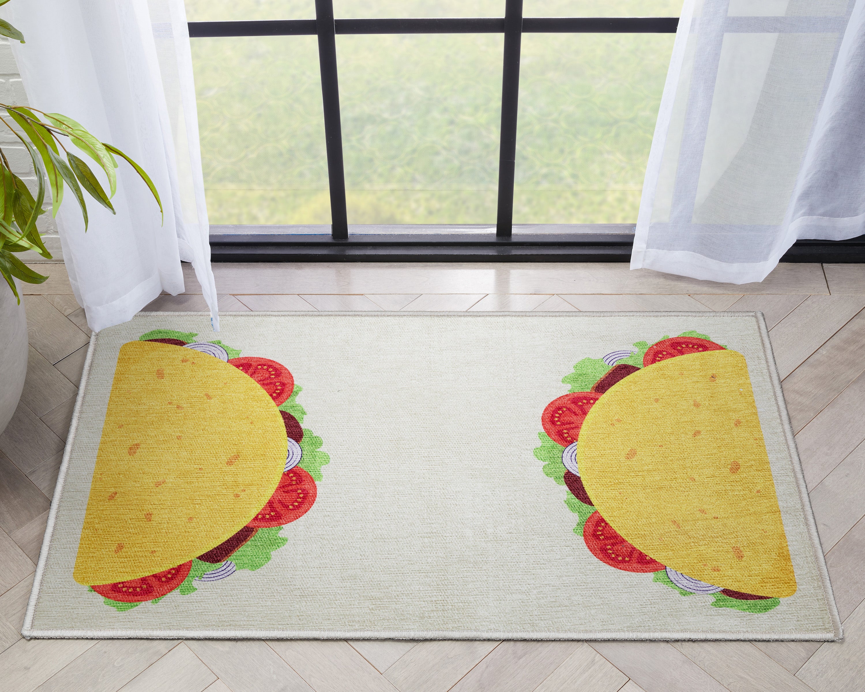 Double Taco Neuheit Flachgewebe-Teppich in Multi-Gelb