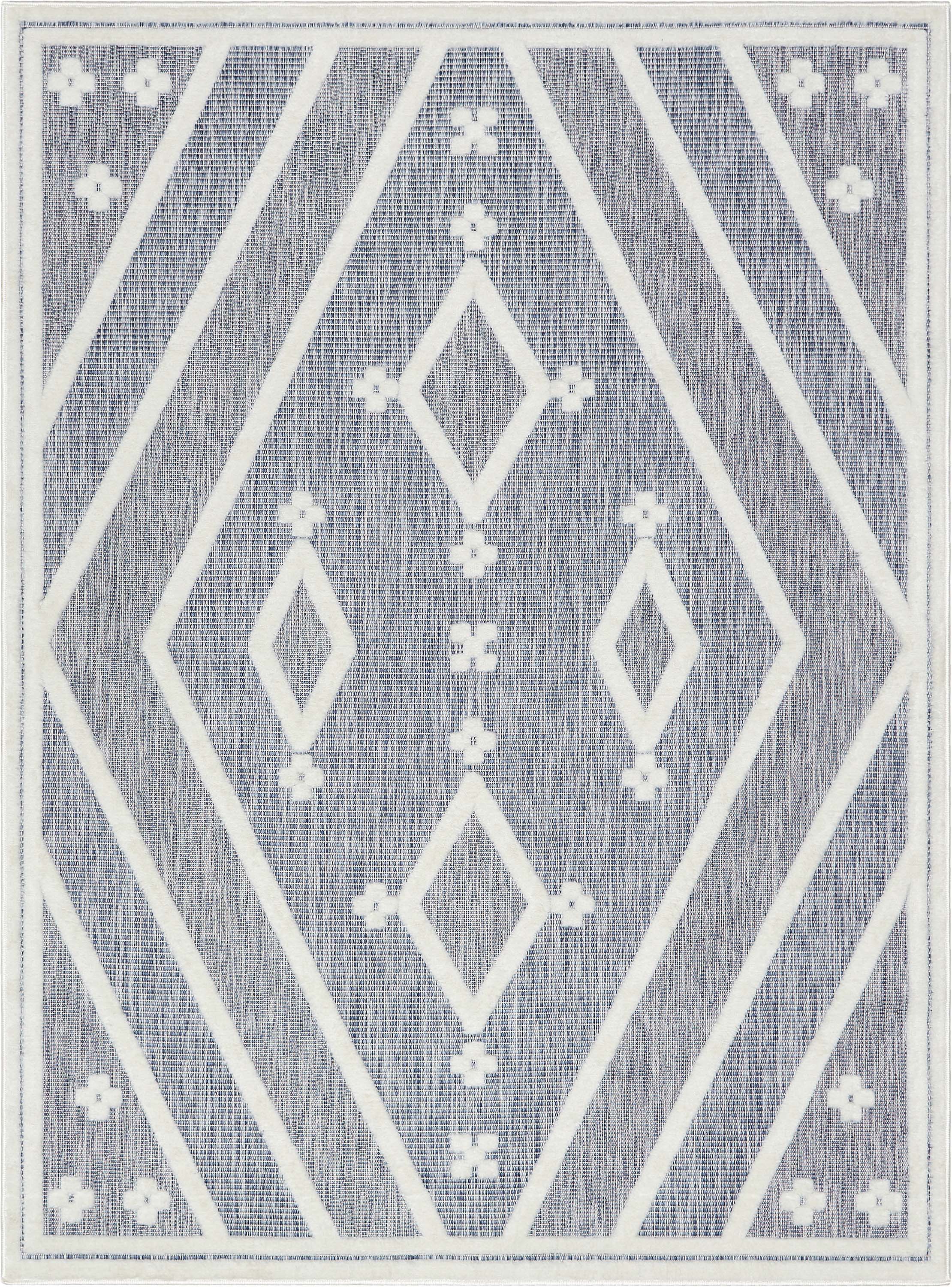 Blauer Hoch-Tief-Teppich mit Mali-Tribal-Diamantmuster f&uuml;r drinnen und drau&szlig;en