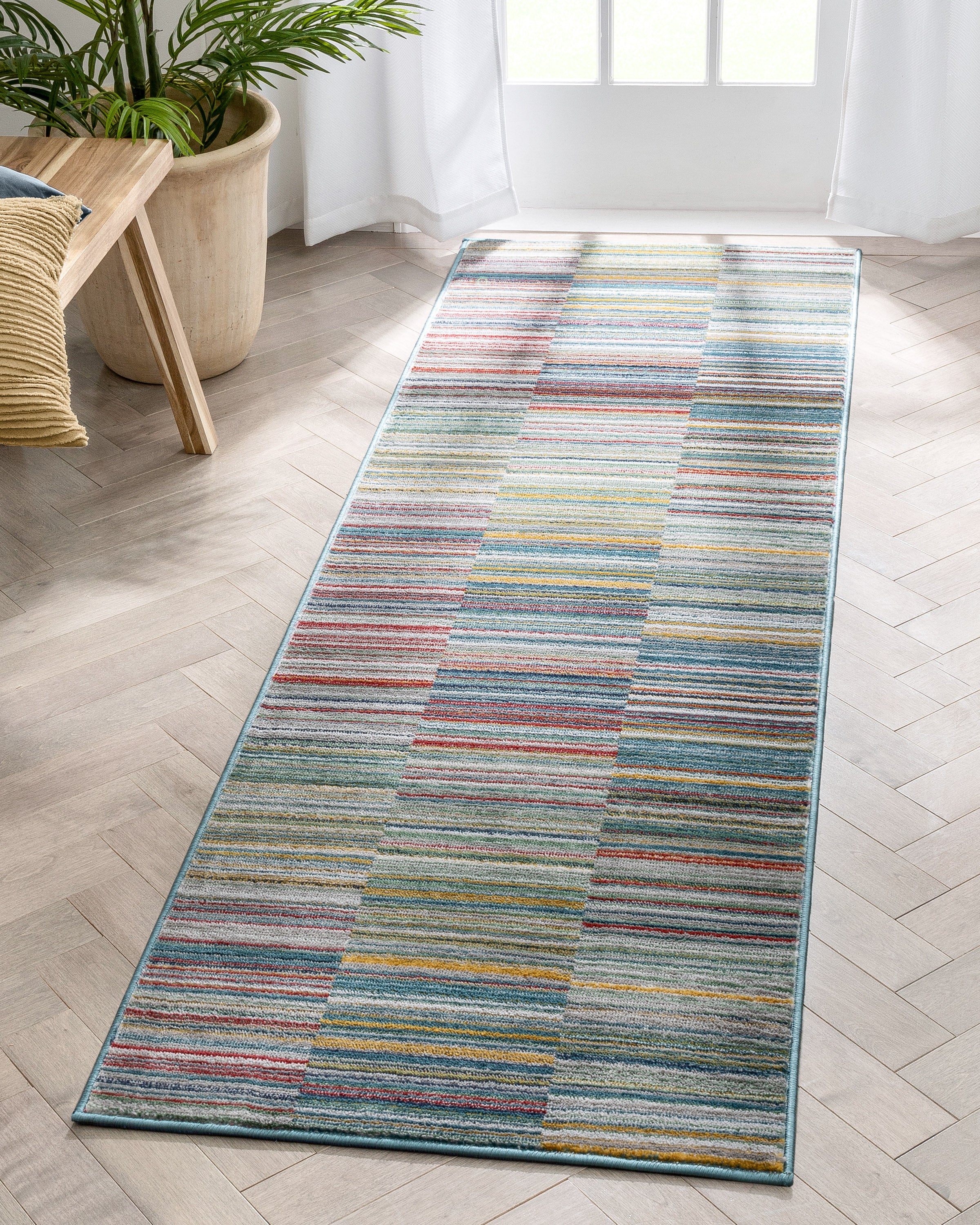 Nampa Tribal Stripes Geometrisches Muster Gr&uuml;n Blau Distressed Teppich