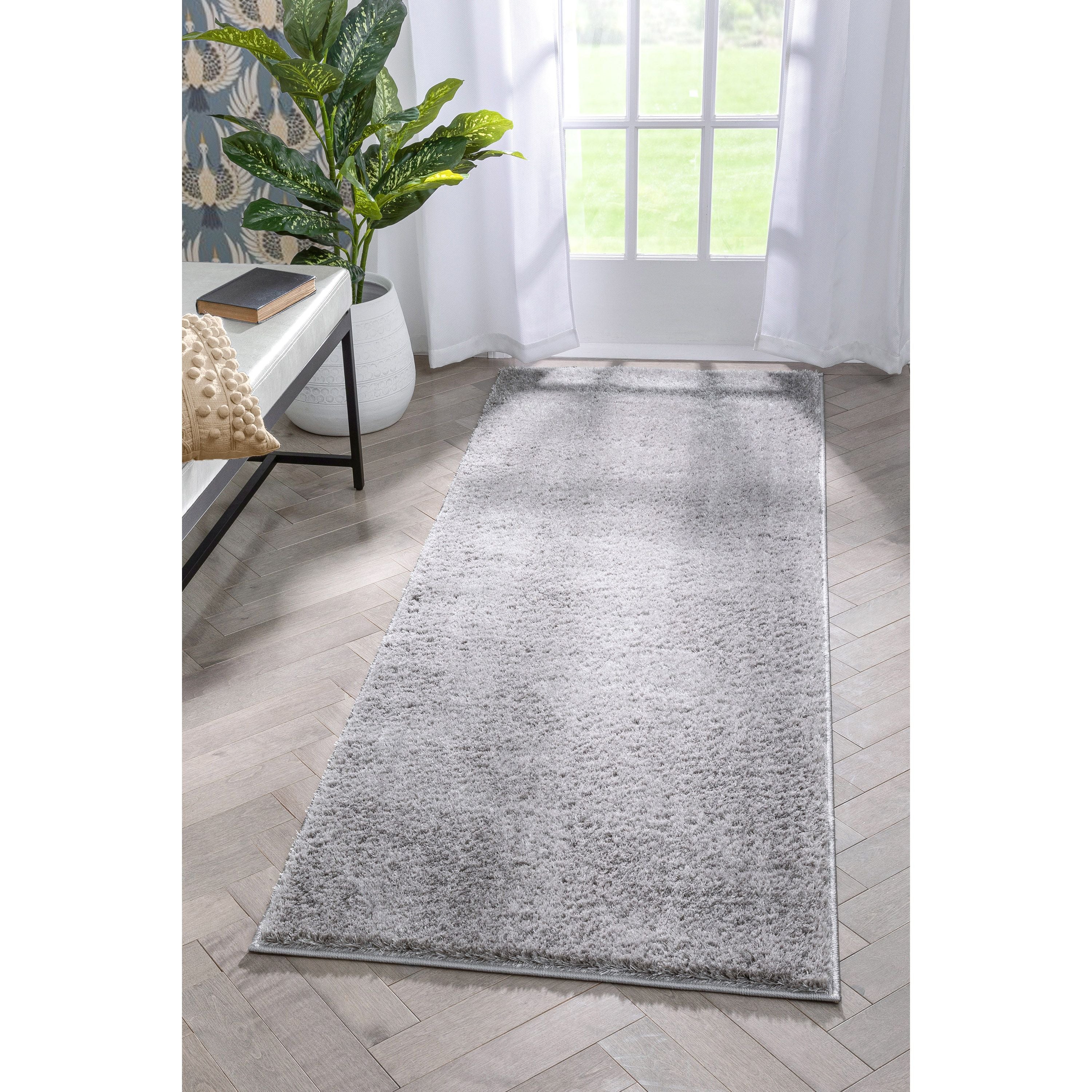 Chroma Glam Massiver, ultraweicher Shag-Teppich in Hellgrau mit mehreren Texturen und schimmerndem Flor