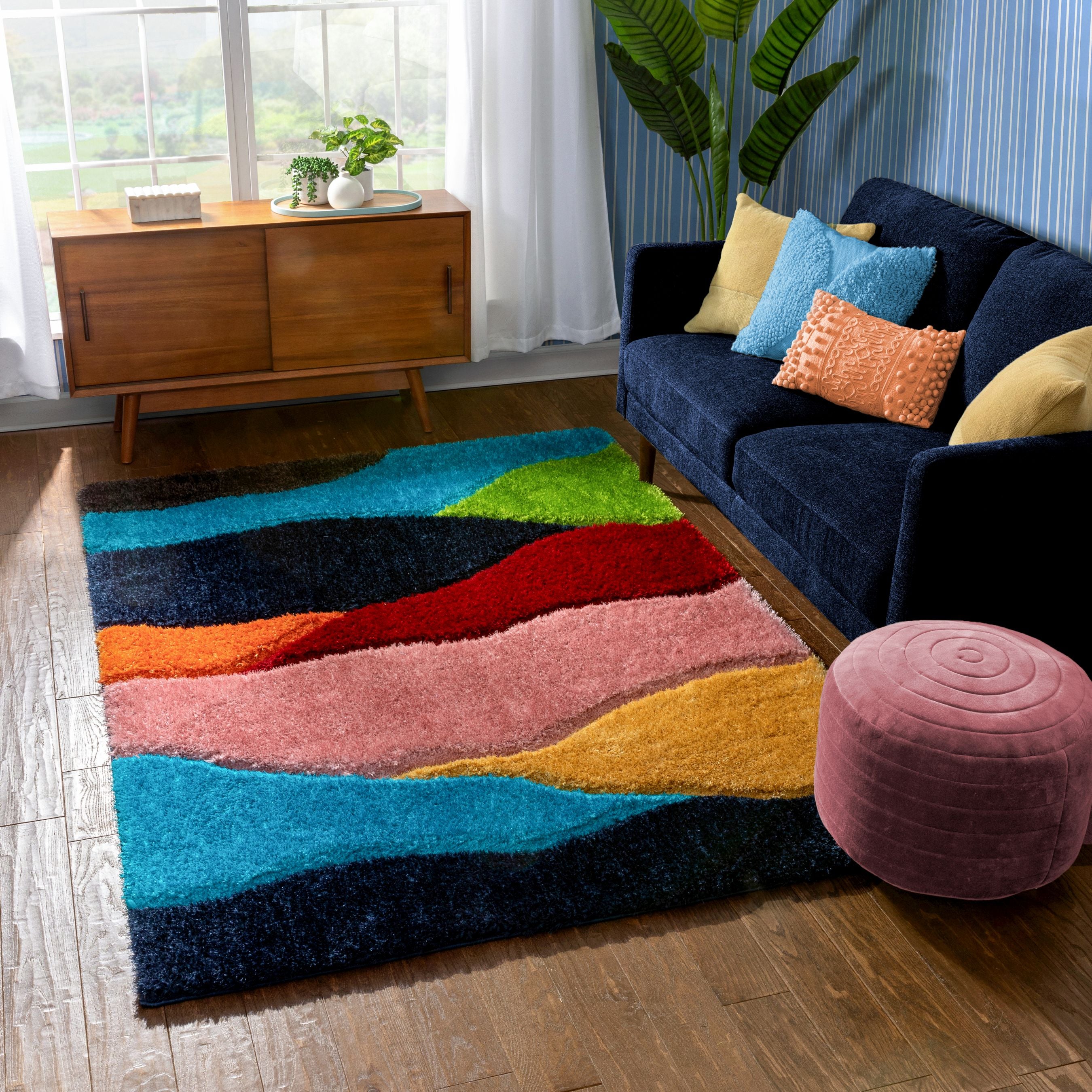 Balboa Modern Abstract Shag Multi 3D-strukturierter dicker und weicher Shag-Teppich
