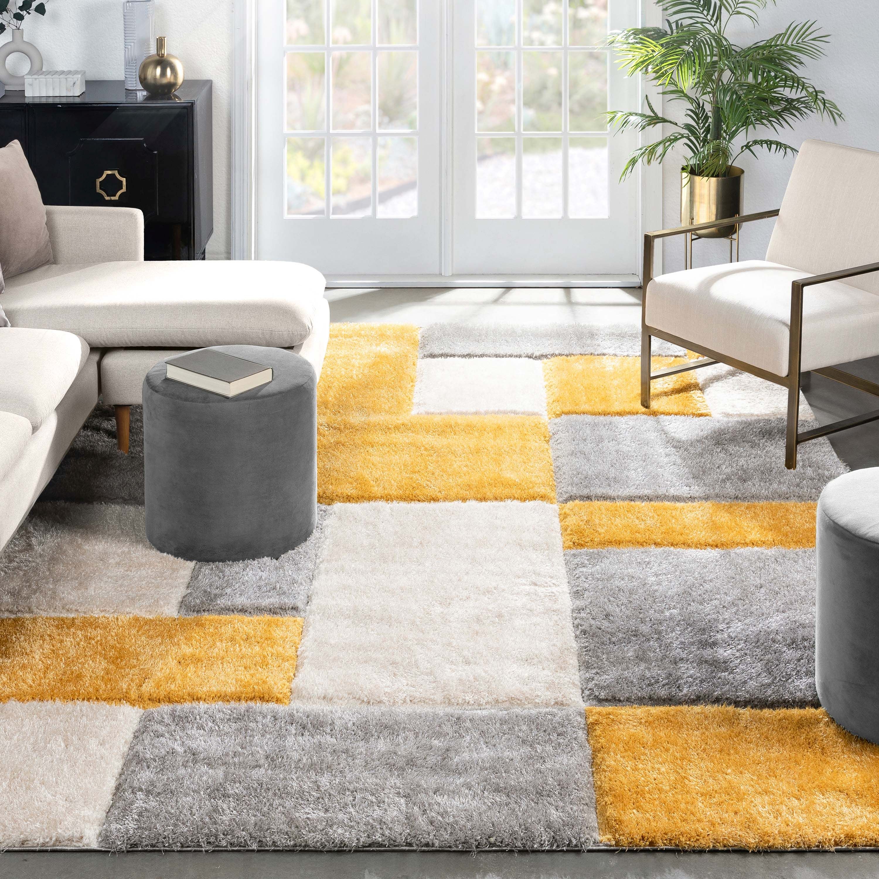 Escondido Gelber moderner geometrischer 3D-strukturierter Shag-Teppich von Chill Rugs