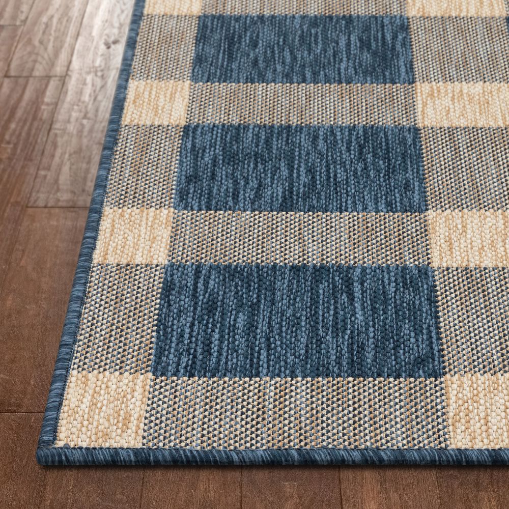 Freya Plaid Indoor Outdoor Blauer Flachgewebe-Teppich