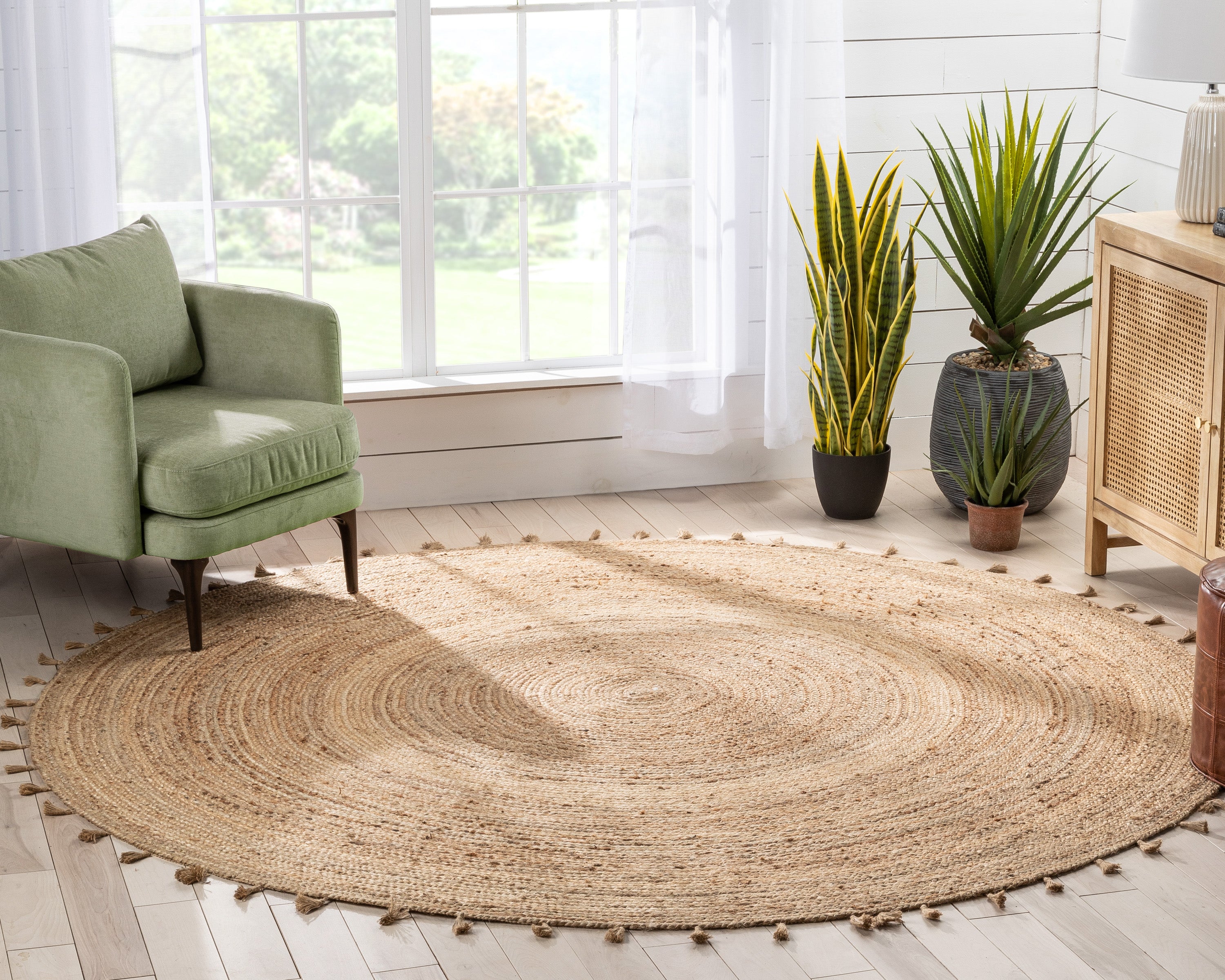Philomena B&ouml;hmischer handgeflochtener Jute-Teppich mit nat&uuml;rlicher Struktur