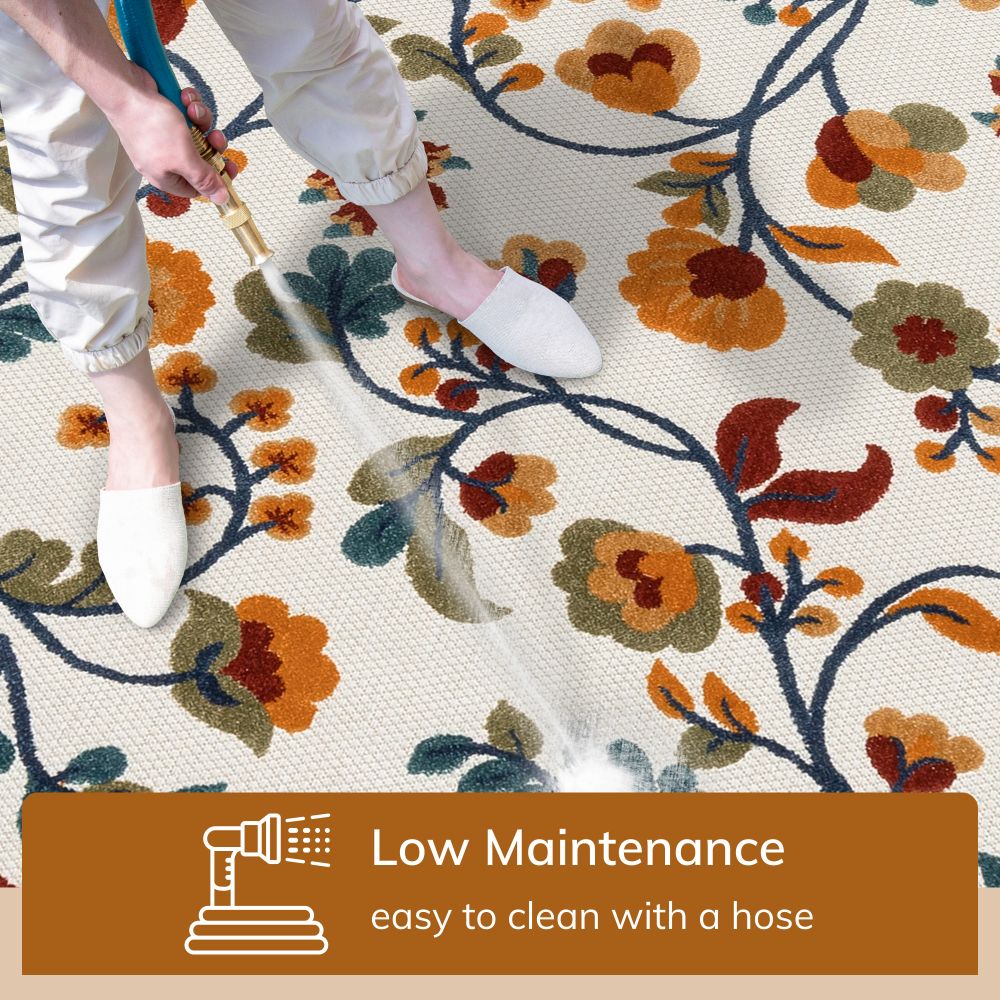 Neveh Beige Moderner Blumenteppich f&uuml;r drinnen und drau&szlig;en