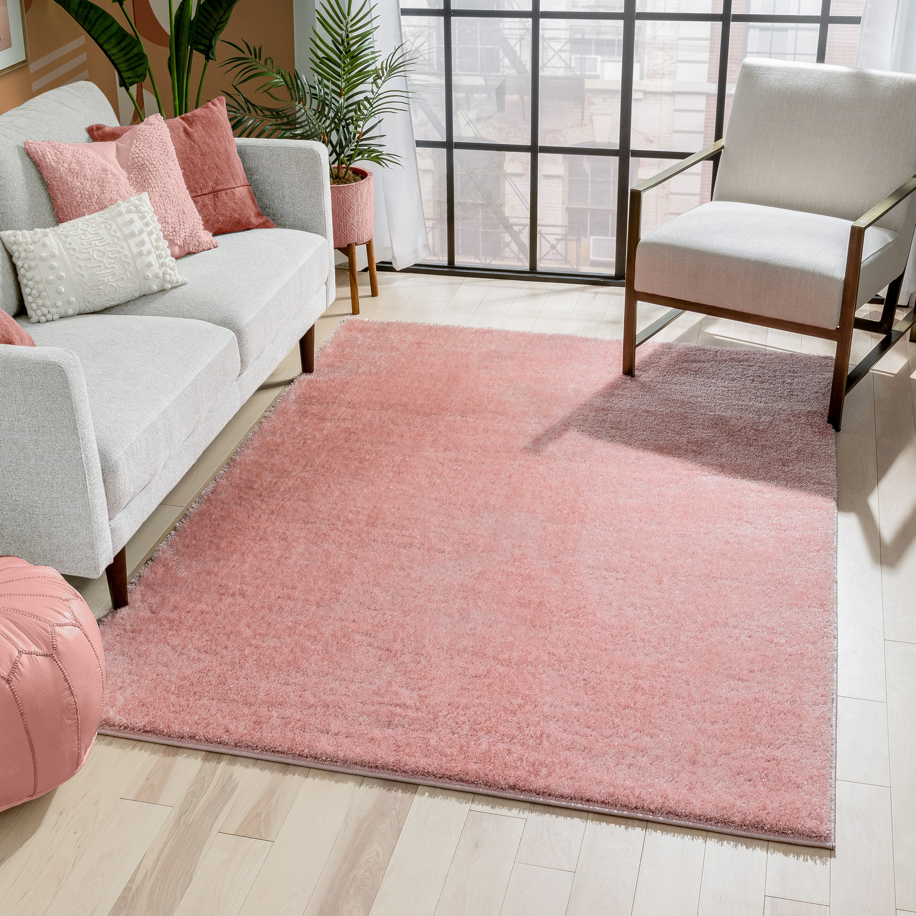Chroma Glam Solider, ultraweicher Shag-Teppich in Hellrosa mit mehreren Texturen und schimmerndem Flor