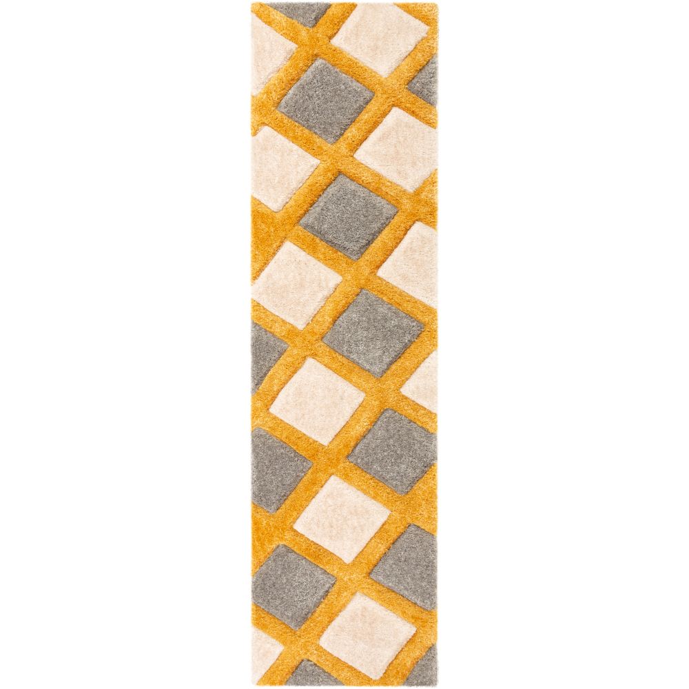 Eleganter, moderner, geometrischer 3D-strukturierter Shag-Teppich in Gelb von Chill Rugs