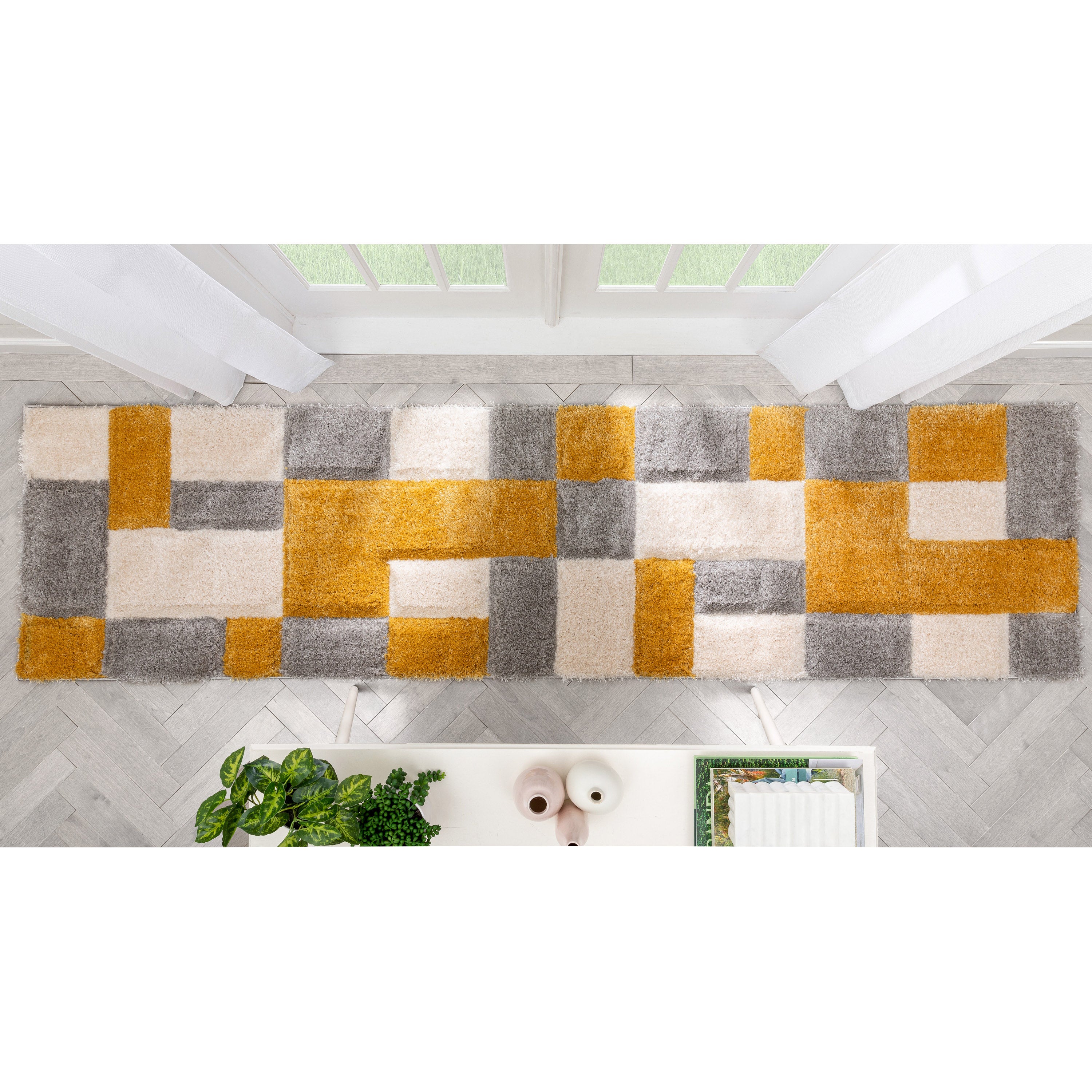 Escondido Gelber moderner geometrischer 3D-strukturierter Shag-Teppich von Chill Rugs