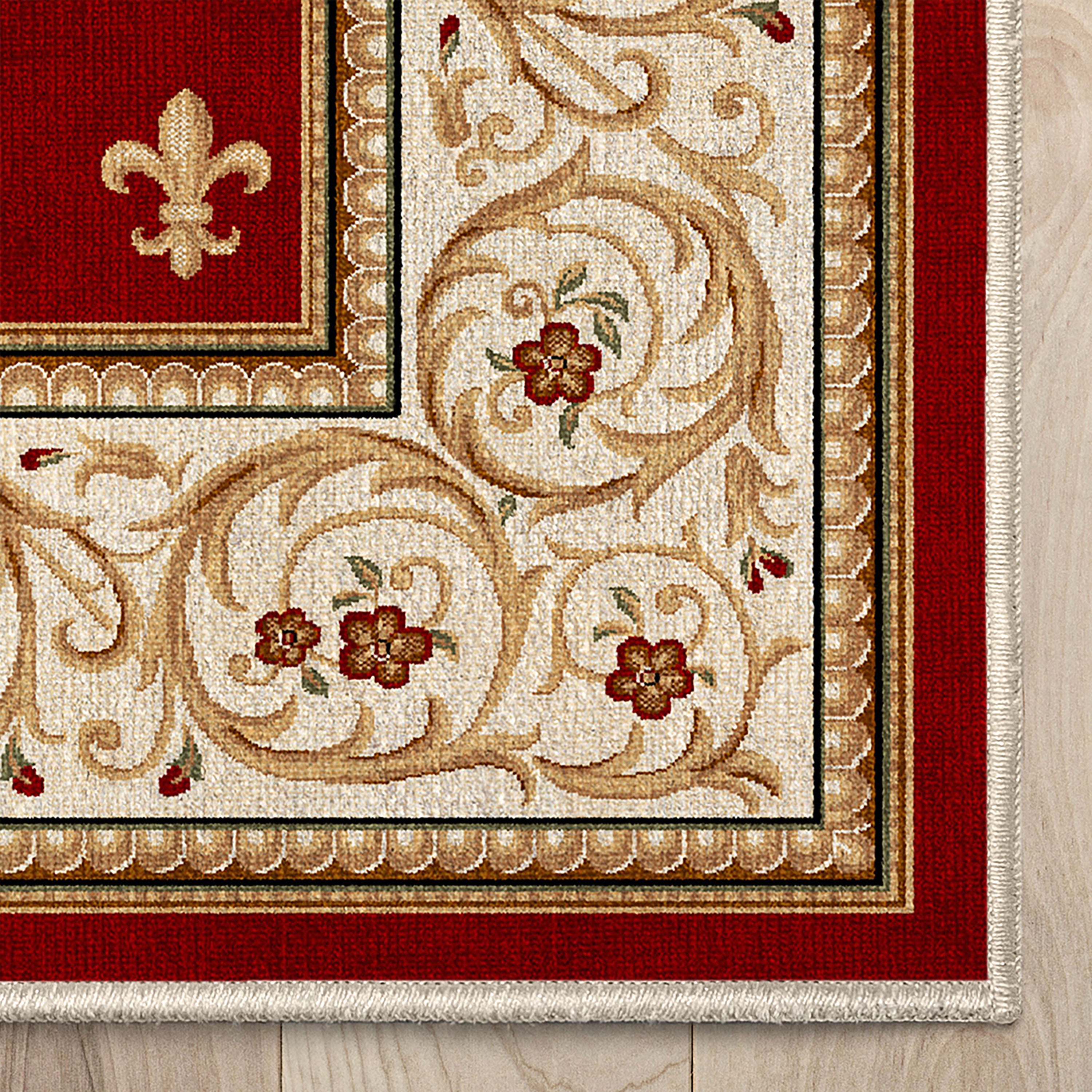 L&auml;ufer in individueller Gr&ouml;&szlig;e, Fleur De Lis, traditionelles Rot, w&auml;hlen Sie Ihre Breite x w&auml;hlen Sie Ihre L&auml;nge. Flurl&auml;ufer-Teppich