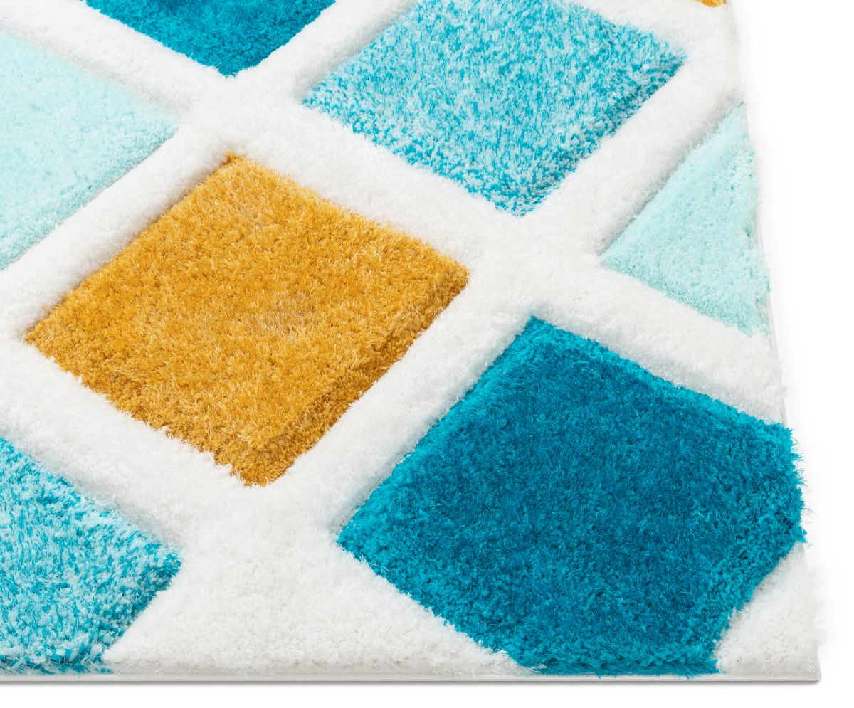 Posh Blue Moderner geometrischer 3D-strukturierter Shag-Teppich
