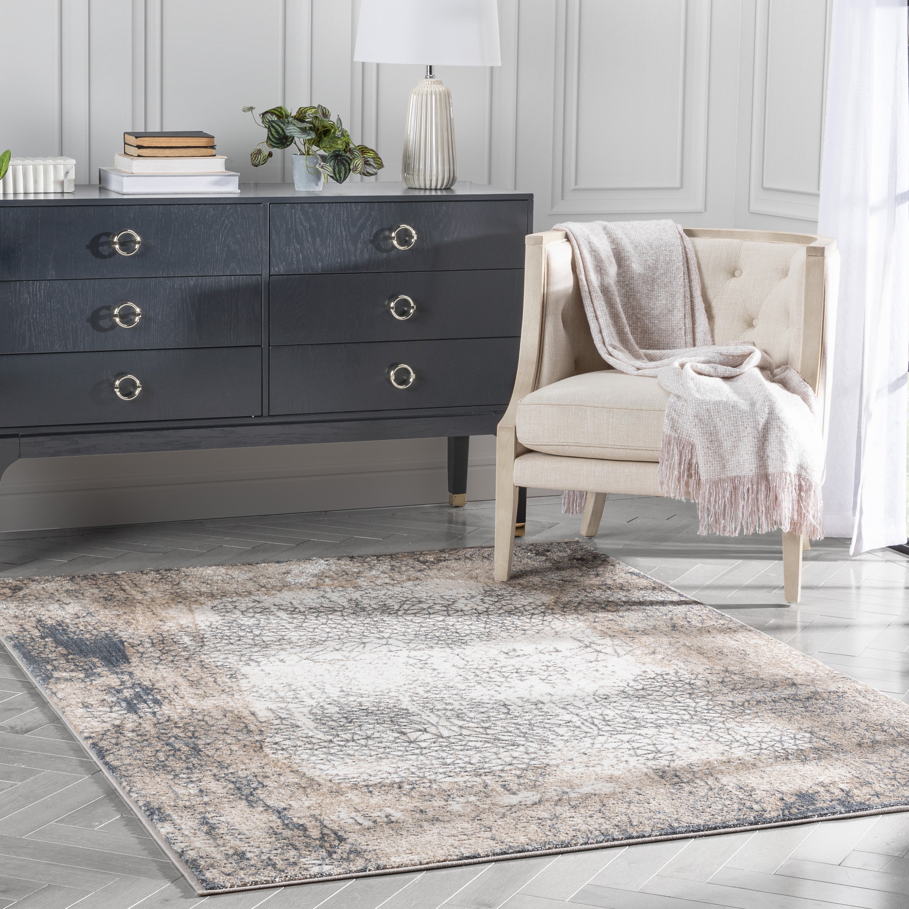 Joelle Vintage-Teppich mit abstraktem Blumenmuster in Grau